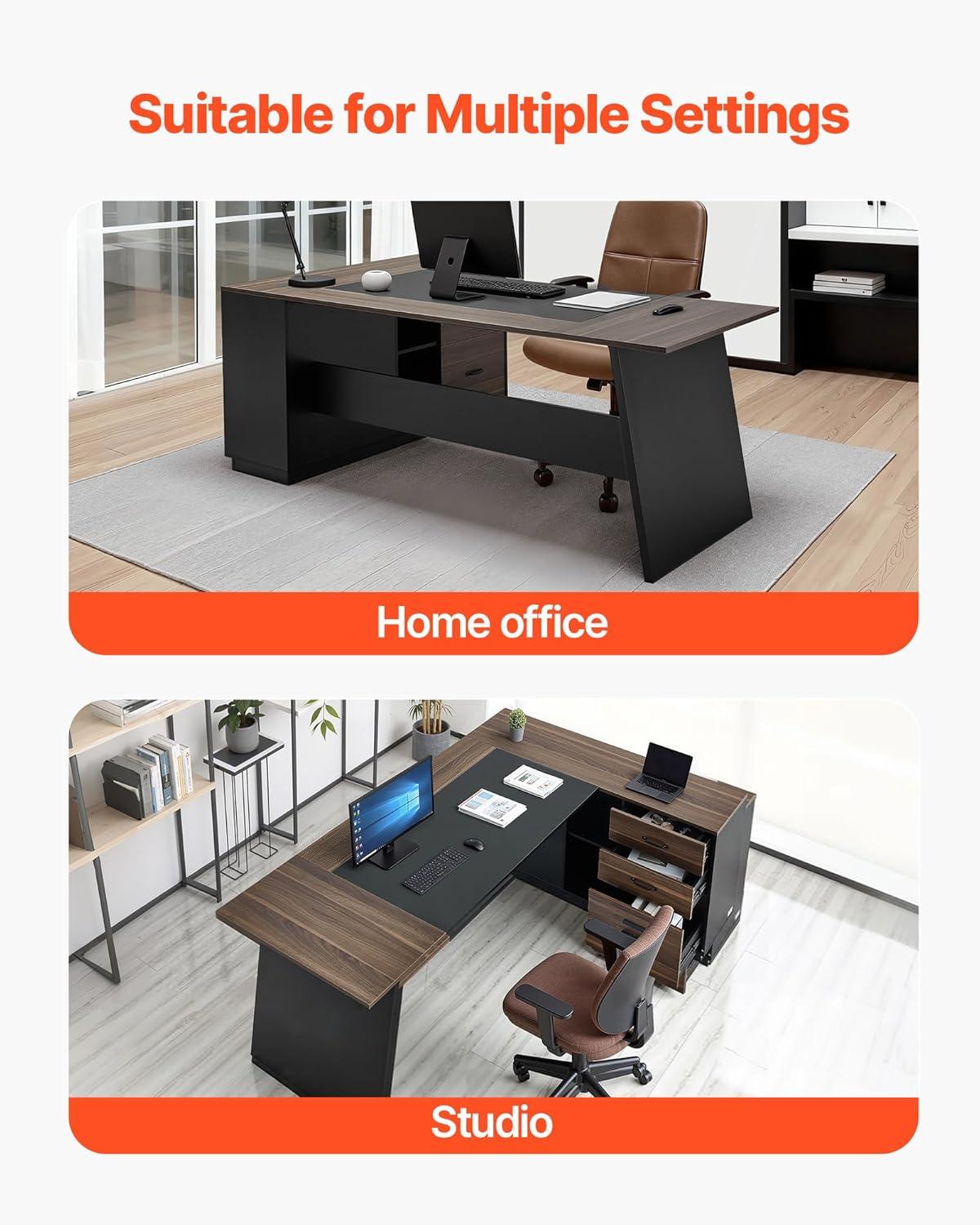 image:imageVEVOR 63 LShaped Executive Desk Large Office Desk with Drawers File Storage Cabinet Detachable 350 LBS Load Capacity Corner Table Easy Assembly Business Furniture Workstation for Home Office787 x 315 x 297 inches