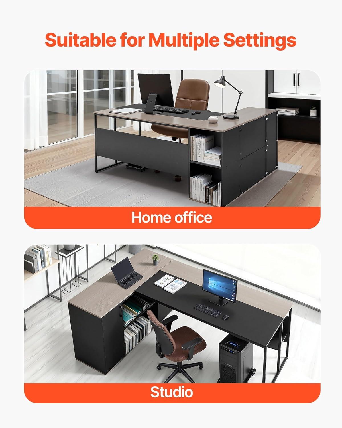 image:imageVEVOR 63 LShaped Executive Desk Large Office Desk with Drawers File Storage Cabinet Detachable 350 LBS Load Capacity Corner Table Easy Assembly Business Furniture Workstation for Home Office7153