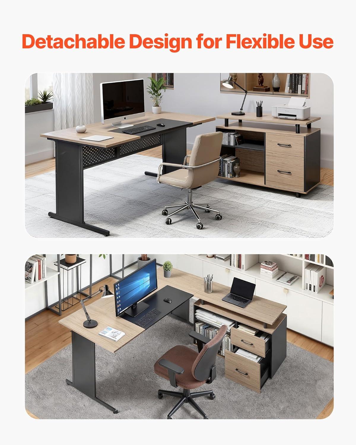 image:imageVEVOR 63 LShaped Executive Desk Large Office Desk with Drawers File Storage Cabinet Detachable 350 LBS Load Capacity Corner Table Easy Assembly Business Furniture Workstation for Home Office63315393157