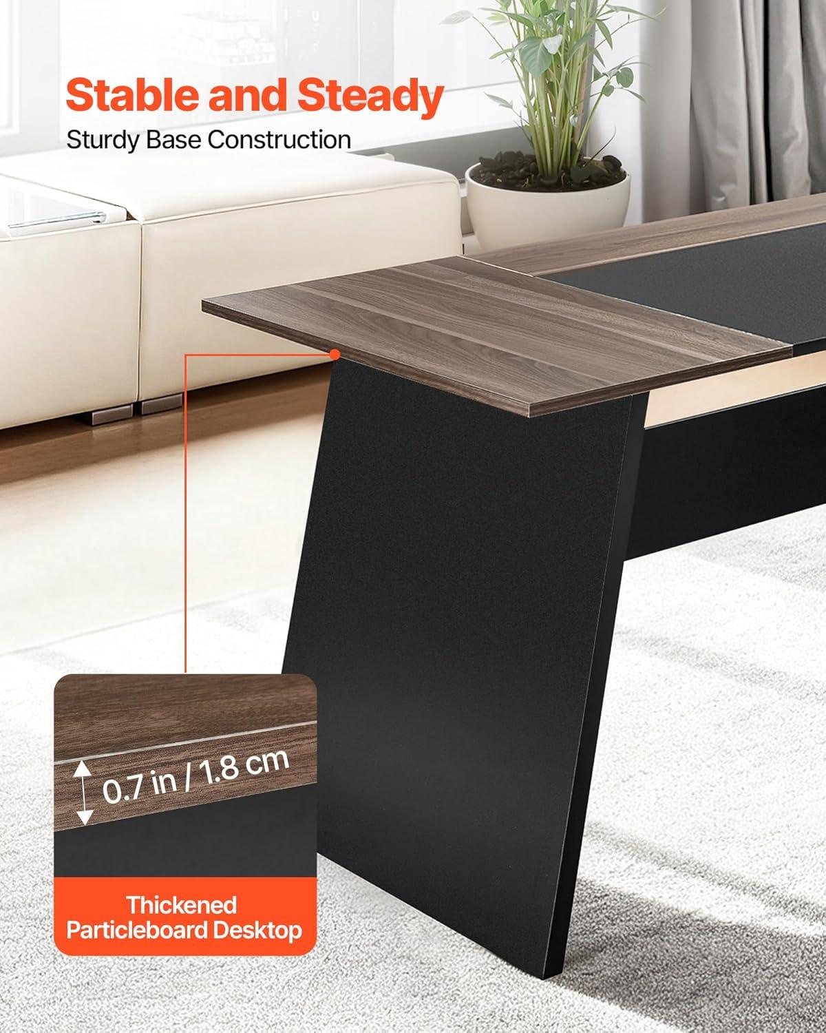 image:imageVEVOR 63 LShaped Executive Desk Large Office Desk with Drawers File Storage Cabinet Detachable 350 LBS Load Capacity Corner Table Easy Assembly Business Furniture Workstation for Home Office787 x 315 x 297 inches