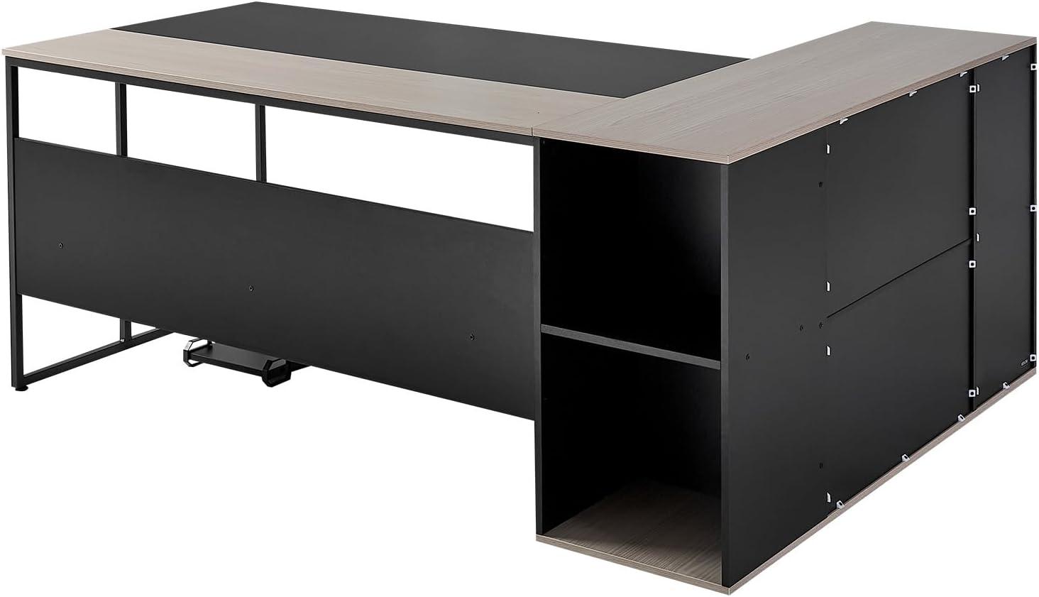 image:imageVEVOR 63 LShaped Executive Desk Large Office Desk with Drawers File Storage Cabinet Detachable 350 LBS Load Capacity Corner Table Easy Assembly Business Furniture Workstation for Home Office7153