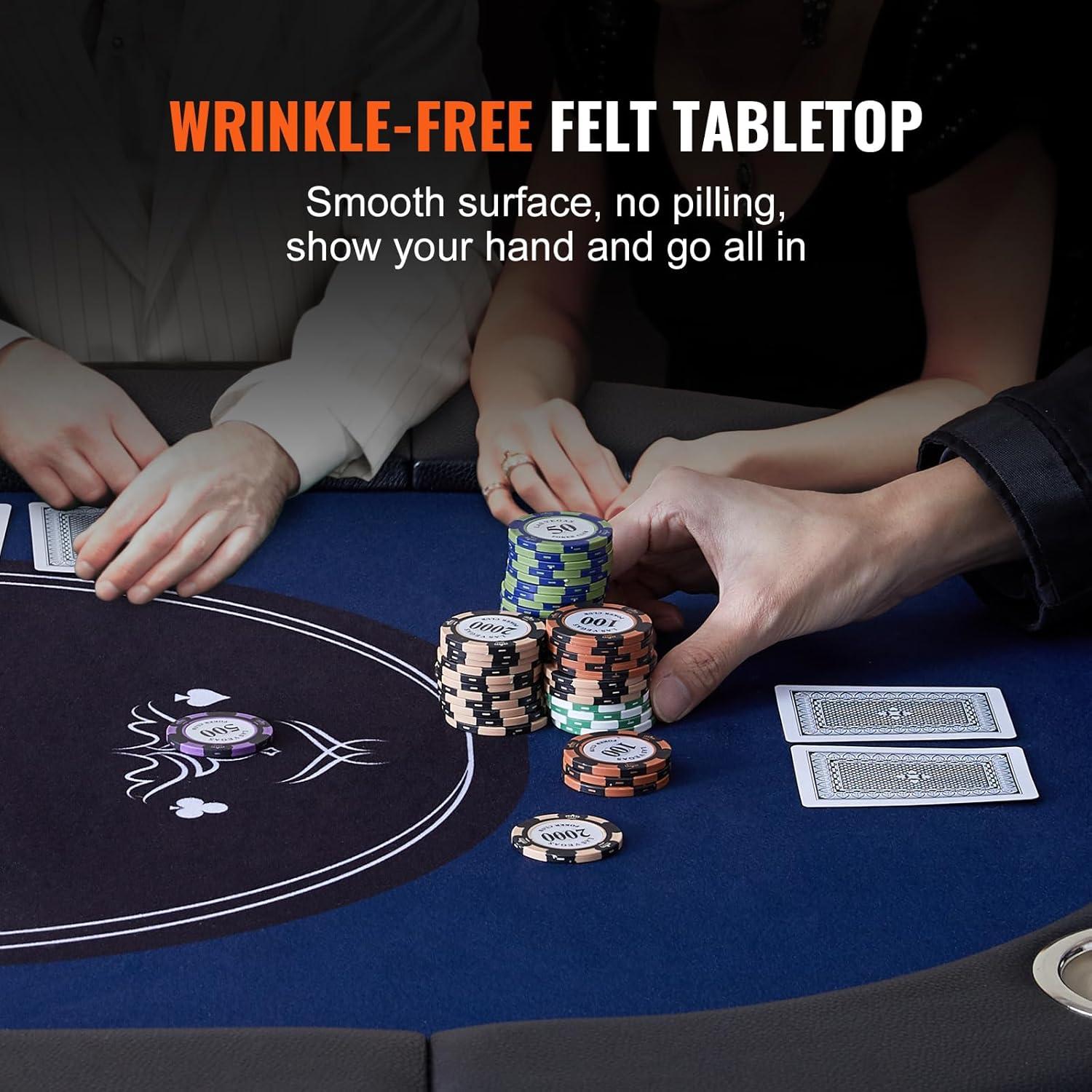 image:imageVEVOR 8 Player Poker Table Foldable Portable Folding Card Board Game Table Casino Leisure Table Blackjack Texas Holdem Table with Padded Rails and Stainless Steel Cup HoldersBlue 72 in