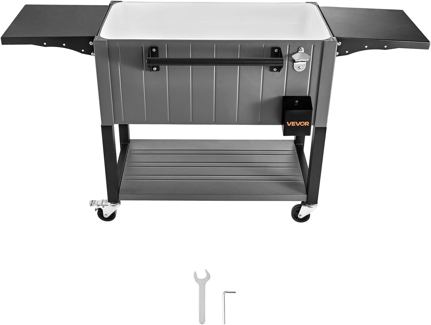 image:imageVEVOR 80QT Rolling Ice Chest Holds up to 50 Bottles 110 Cans Portable Patio Party Bar Drink Cooler Cart with Bottom Shelf amp Foldable Side Shelves Beverage Pool with Swivel Wheels amp Bottle Opener