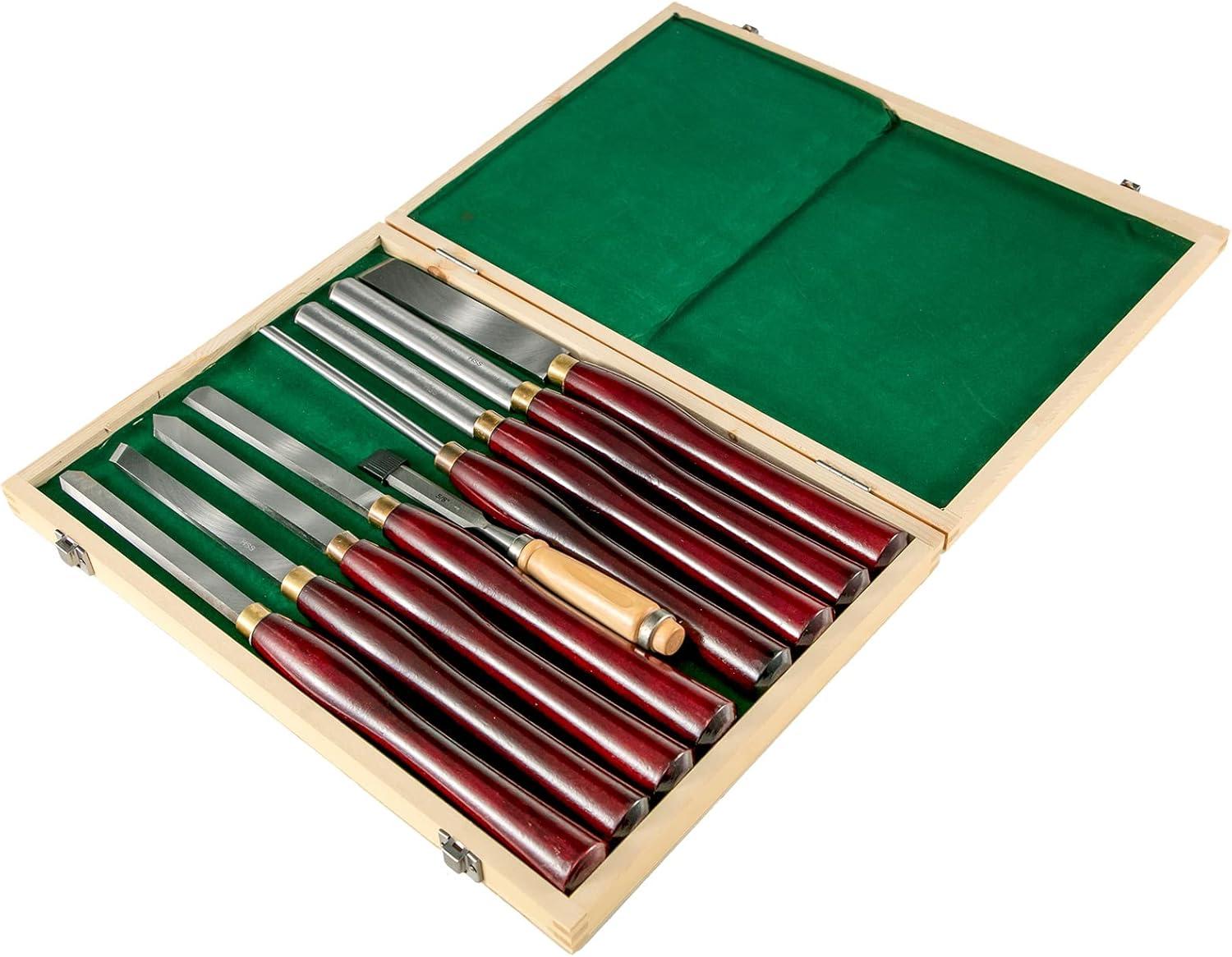 image:imageVEVOR 8Piece Wood Lathe Chisel Kit HSS Steel Blades Woodworking Turning Tools with Wooden Storage Case Ideal for Wood Root and Furniture Carving Red