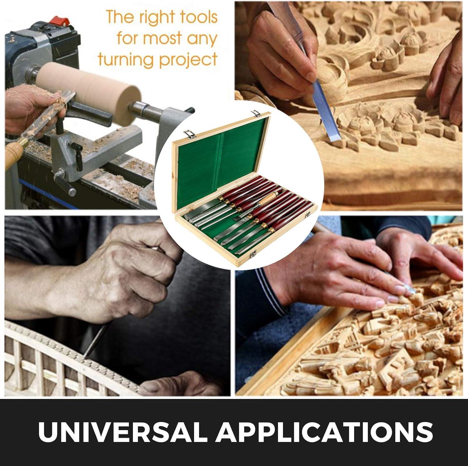 image:imageVEVOR 8Piece Wood Lathe Chisel Kit HSS Steel Blades Woodworking Turning Tools with Wooden Storage Case Ideal for Wood Root and Furniture Carving Red