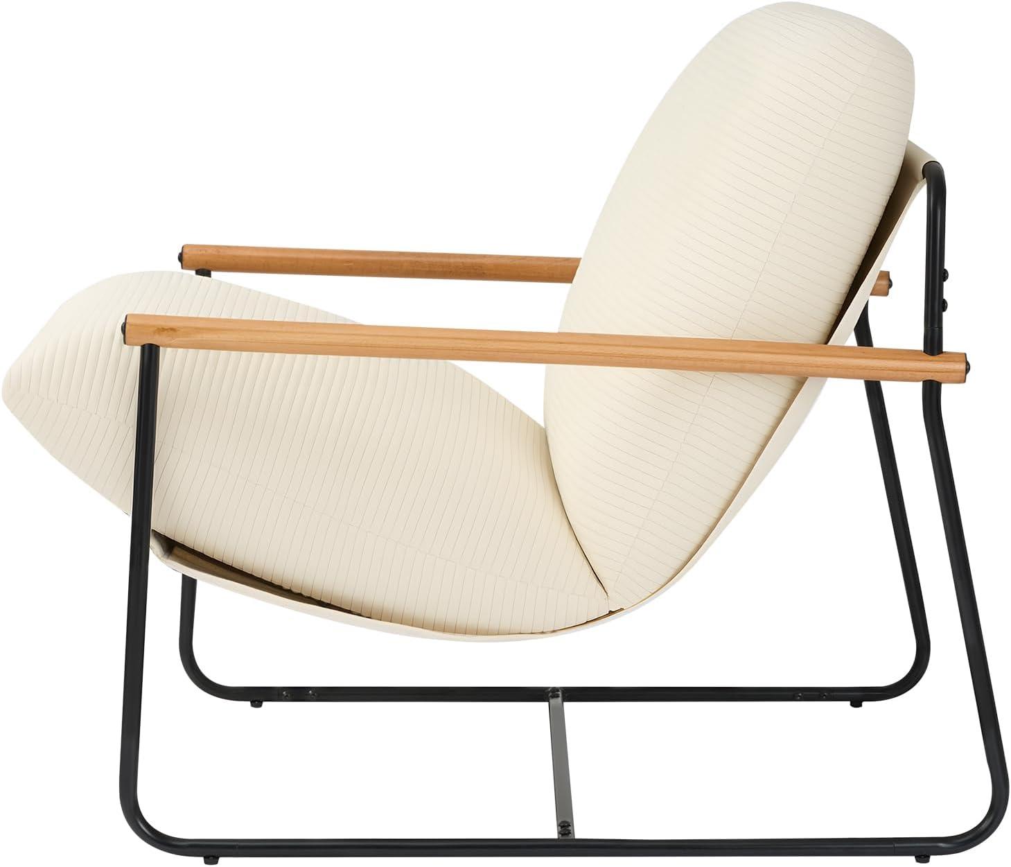image:imageVEVOR Accent Chair Metal Framed Chair with Wooden Armrests Modern Cozy Upholstered Armchair with Soft Foam Cushioning Detachable Cushion for Living Room Bedroom Reading Room Office BeigeBeige