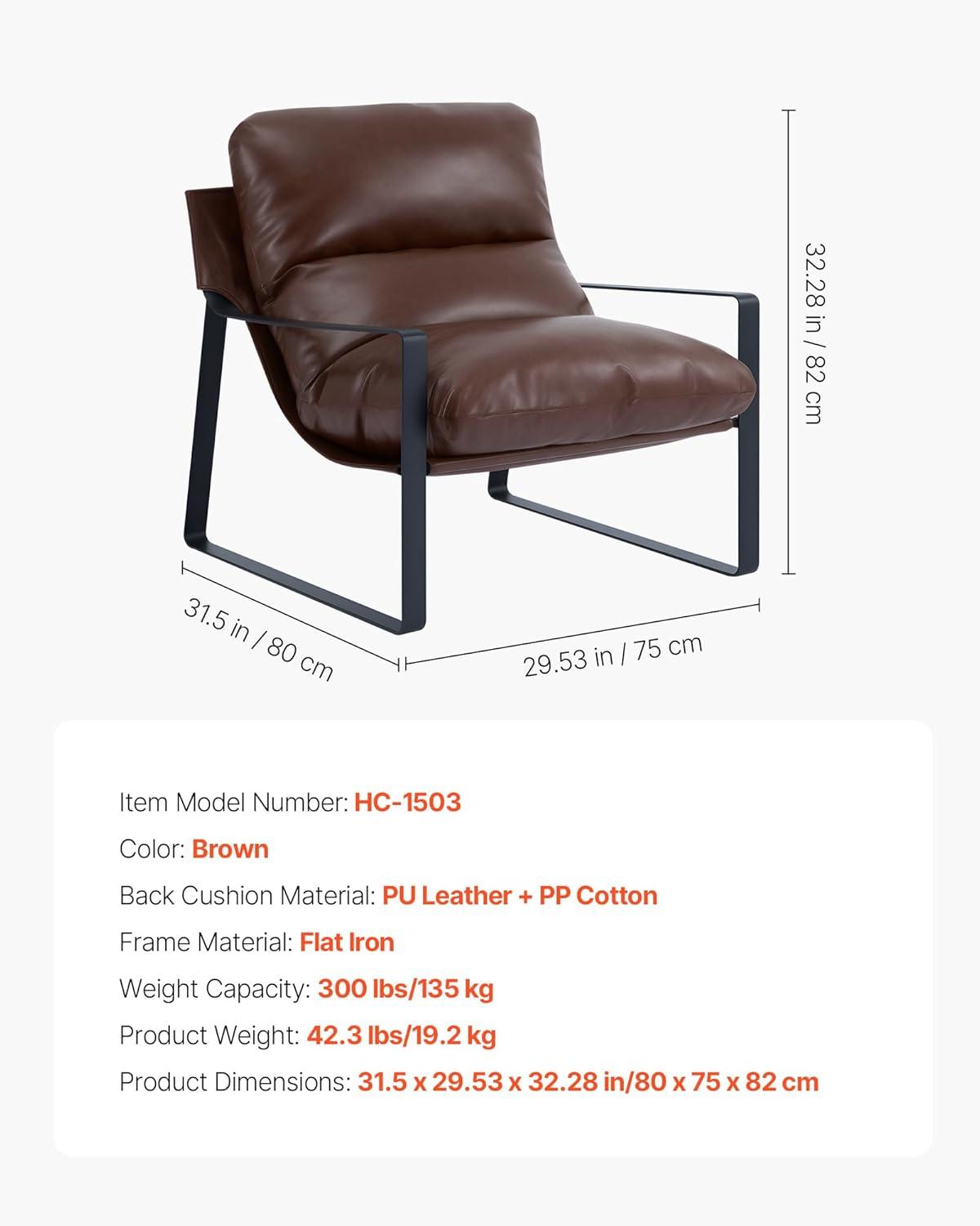 image:imageVEVOR Accent Chair Metal Framed Chair with Wooden Armrests Modern Cozy Upholstered Armchair with Soft Foam Cushioning Detachable Cushion for Living Room Bedroom Reading Room Office BeigeBrown