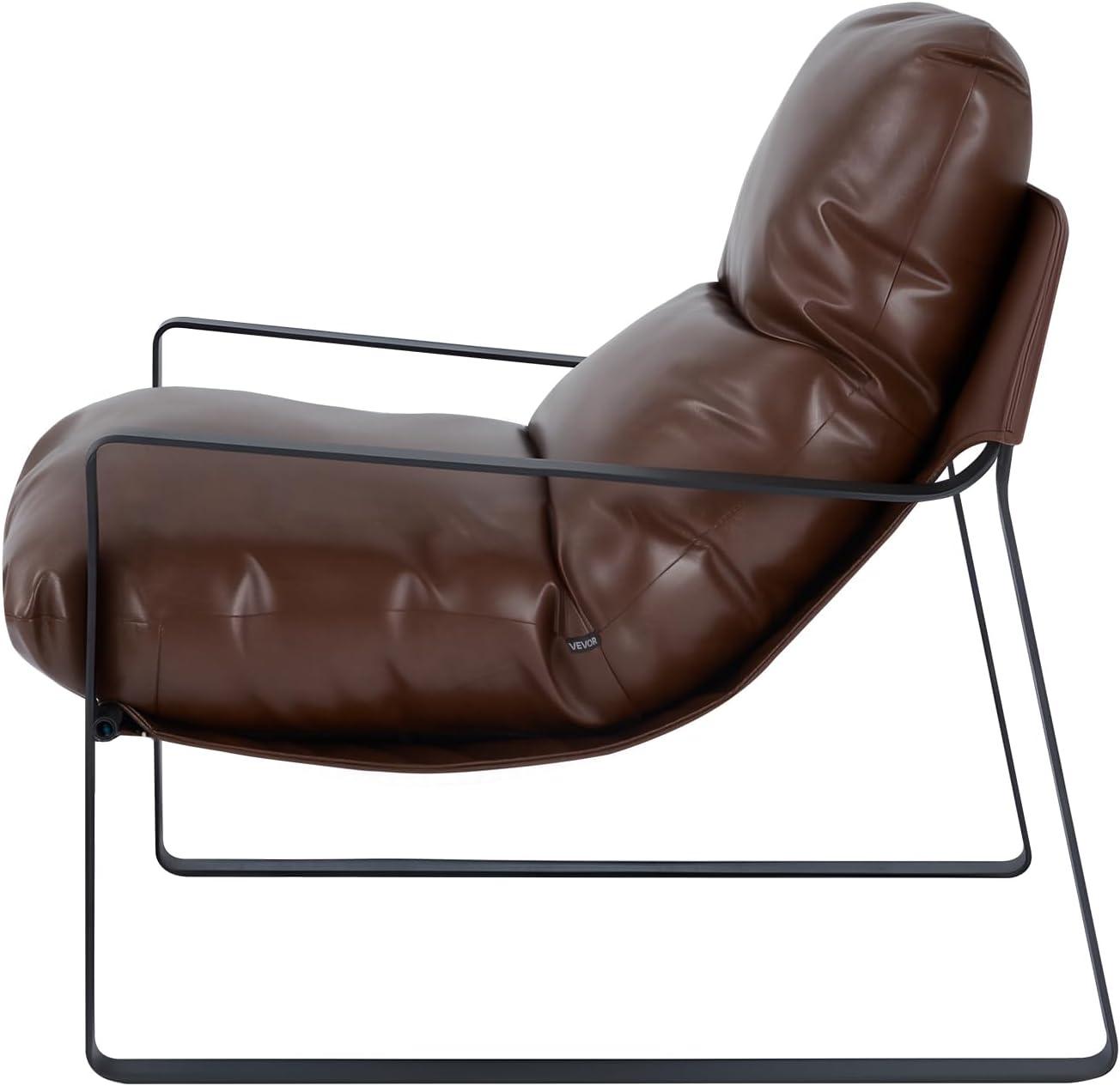 image:imageVEVOR Accent Chair Metal Framed Chair with Wooden Armrests Modern Cozy Upholstered Armchair with Soft Foam Cushioning Detachable Cushion for Living Room Bedroom Reading Room Office BeigeBrown