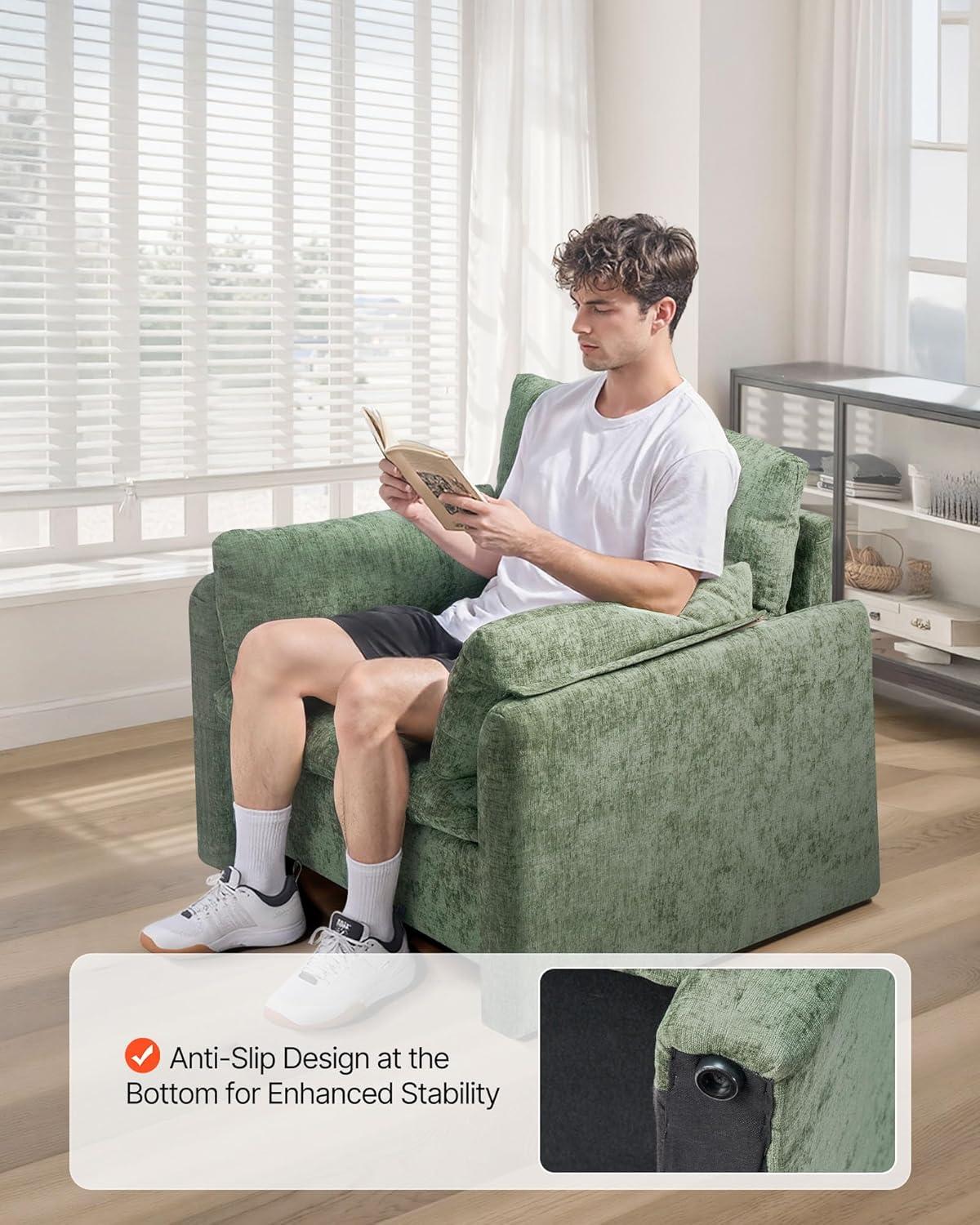 image:imageVEVOR Accent Chair Metal Framed Chair with Wooden Armrests Modern Cozy Upholstered Armchair with Soft Foam Cushioning Detachable Cushion for Living Room Bedroom Reading Room Office BeigeGreen