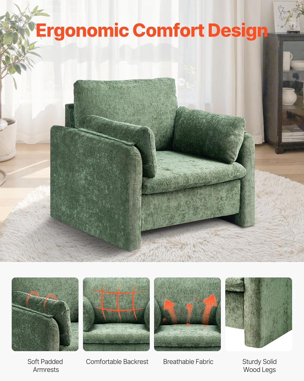image:imageVEVOR Accent Chair Metal Framed Chair with Wooden Armrests Modern Cozy Upholstered Armchair with Soft Foam Cushioning Detachable Cushion for Living Room Bedroom Reading Room Office BeigeGreen