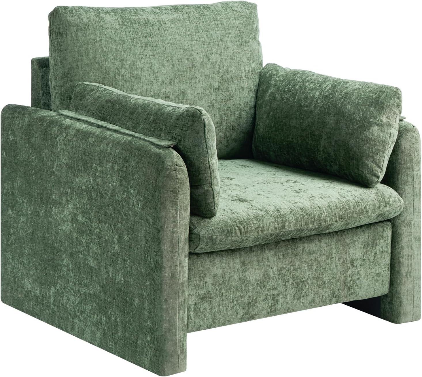 image:imageVEVOR Accent Chair Metal Framed Chair with Wooden Armrests Modern Cozy Upholstered Armchair with Soft Foam Cushioning Detachable Cushion for Living Room Bedroom Reading Room Office BeigeGreen