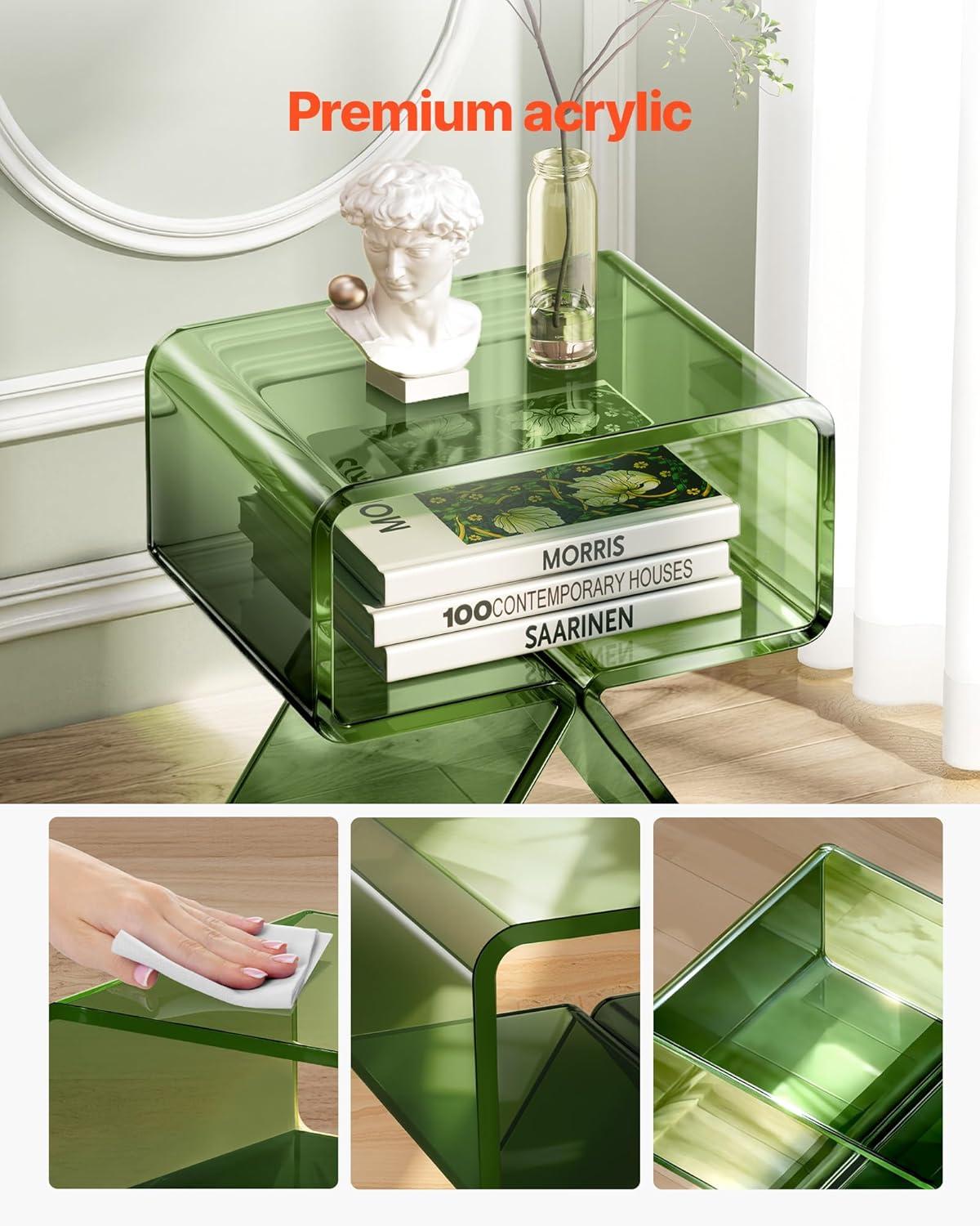image:imageVEVOR Acrylic Bar Cart with 4 Lockable Wheels Clear Mobile Utility Rolling Cart Multifunction Serving Cart for Home Bar Kitchen Bathroom Living Room with Pulling Handle 2Tier ModernGreen