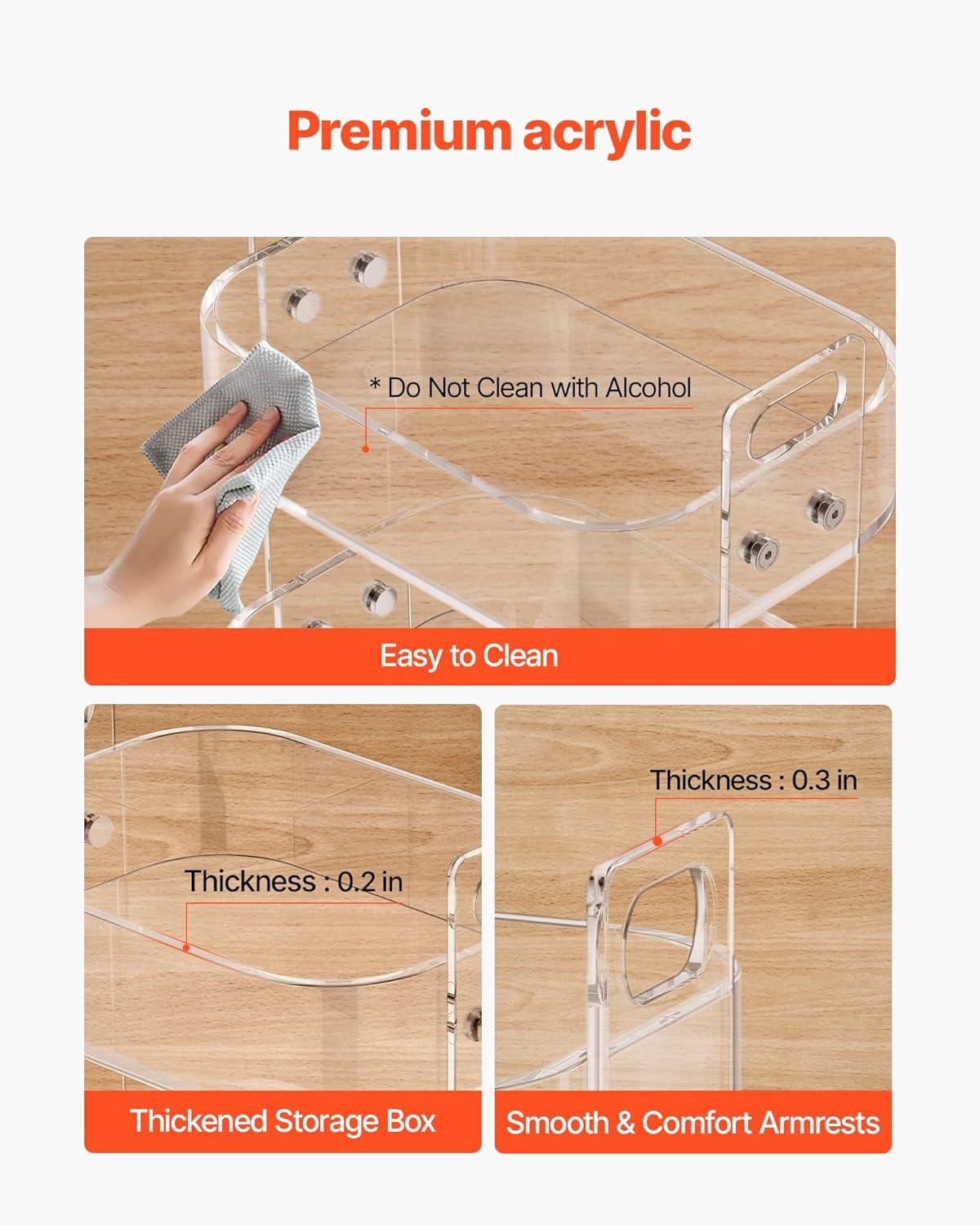 image:imageVEVOR Acrylic Bar Cart with 4 Lockable Wheels Clear Mobile Utility Rolling Cart Multifunction Serving Cart for Home Bar Kitchen Bathroom Living Room with Pulling Handle 2Tier ModernClear