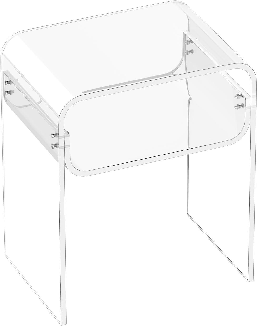 image:imageVEVOR Acrylic Bar Cart with 4 Lockable Wheels Clear Mobile Utility Rolling Cart Multifunction Serving Cart for Home Bar Kitchen Bathroom Living Room with Pulling Handle 2Tier ModernClear