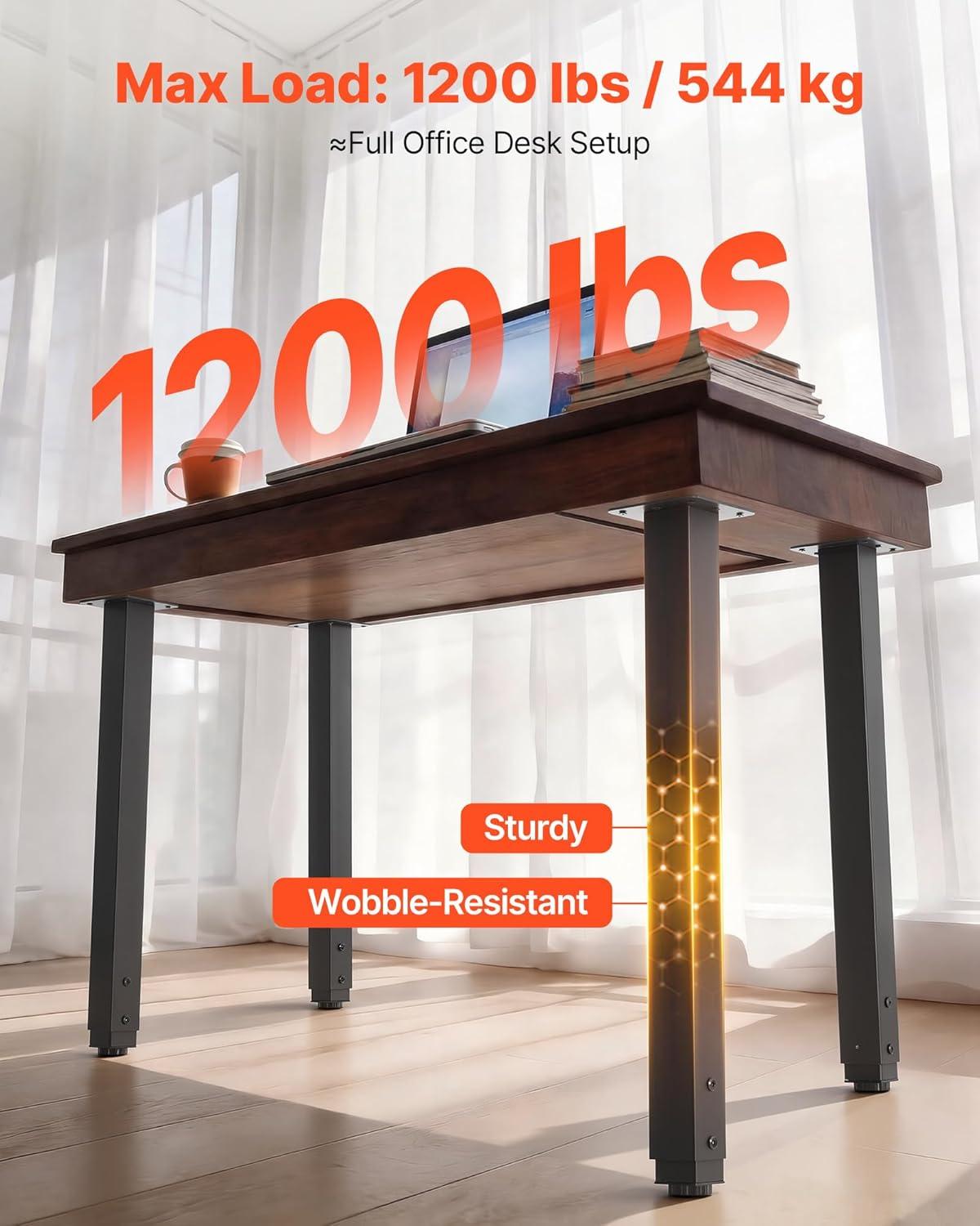 image:imageVEVOR Adjustable Table Legs 2440 in Square Steel Furniture Legs 1200 lbs Max Load Heavy Duty Quick Installation Ideal for Home Office Desk DIY Coffee Dinner Bar Tables Workbenches 4 PCS Black