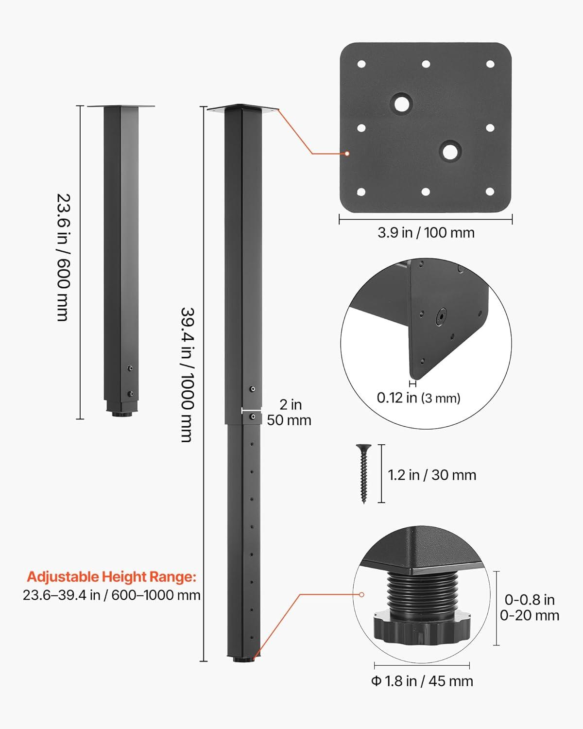 image:imageVEVOR Adjustable Table Legs 2440 in Square Steel Furniture Legs 1200 lbs Max Load Heavy Duty Quick Installation Ideal for Home Office Desk DIY Coffee Dinner Bar Tables Workbenches 4 PCS Black