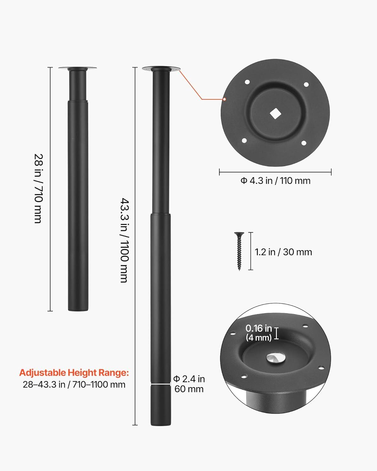 image:imageVEVOR Adjustable Table Legs 28433 in Steel Furniture Legs 1200 lbs Max Load Heavy Duty Quick Installation Ideal for Home Office Desk DIY Coffee Dinner Bar Tables Workbenches Set of 4 Black