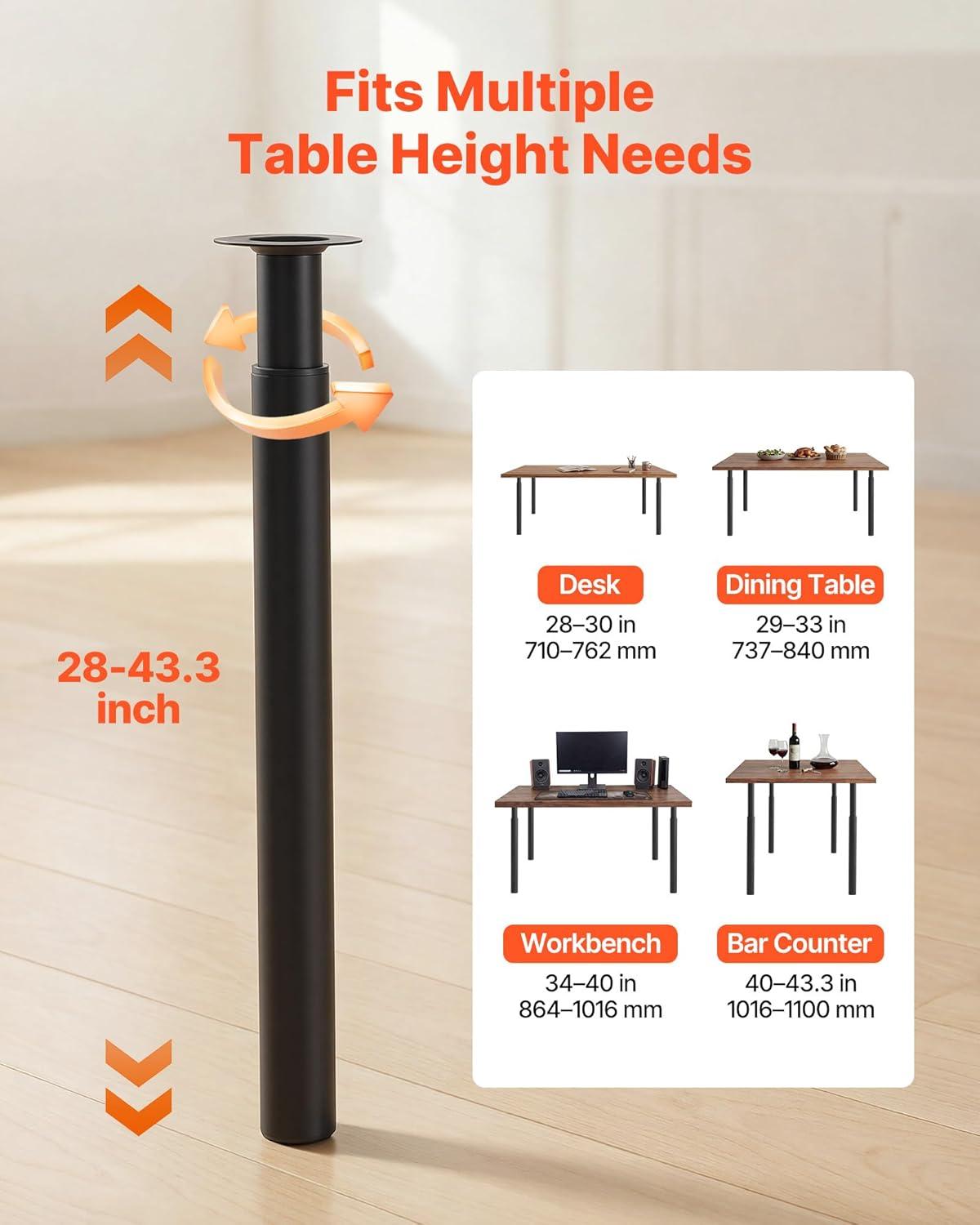 image:imageVEVOR Adjustable Table Legs 28433 in Steel Furniture Legs 1200 lbs Max Load Heavy Duty Quick Installation Ideal for Home Office Desk DIY Coffee Dinner Bar Tables Workbenches Set of 4 Black