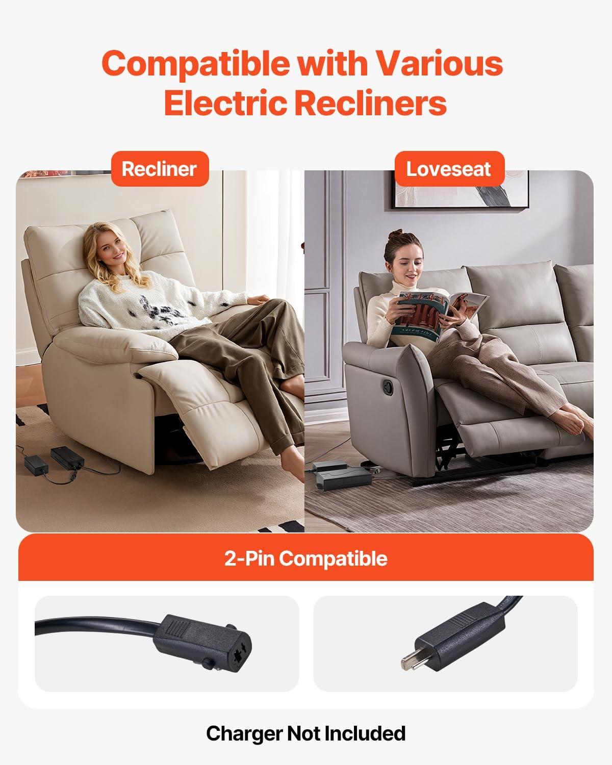 image:imageVEVOR Battery Pack for Reclining Furniture 5000 mAh Rechargeable Recliner Battery with Universal 2Pin Connection and LED Display Screen for Electric ReclinerSofaCouch and Lift Chair NO Charger2500mAh Battery Only