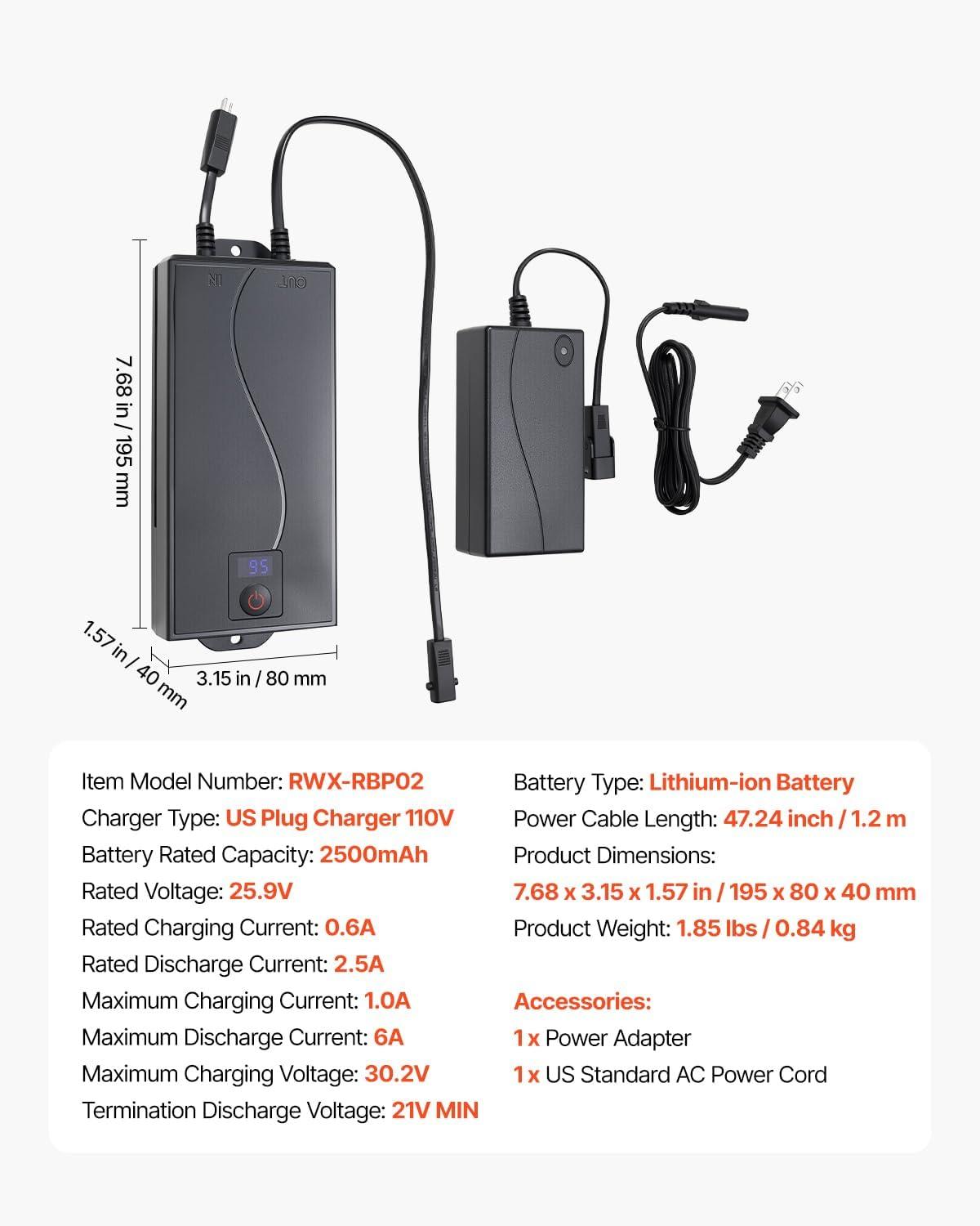 image:imageVEVOR Battery Pack for Reclining Furniture 5000 mAh Rechargeable Recliner Battery with Universal 2Pin Connection and LED Display Screen for Electric ReclinerSofaCouch and Lift Chair NO Charger2500mAh Battery Charger