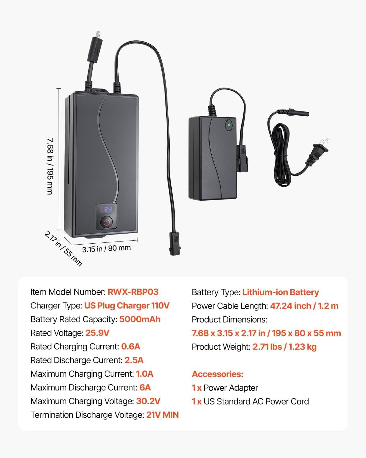image:imageVEVOR Battery Pack for Reclining Furniture 5000 mAh Rechargeable Recliner Battery with Universal 2Pin Connection and LED Display Screen for Electric ReclinerSofaCouch and Lift Chair NO Charger5000mAh Battery Charger