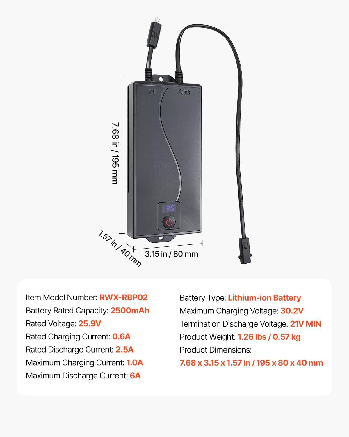 image:imageVEVOR Battery Pack for Reclining Furniture 5000 mAh Rechargeable Recliner Battery with Universal 2Pin Connection and LED Display Screen for Electric ReclinerSofaCouch and Lift Chair NO Charger2500mAh Battery Only