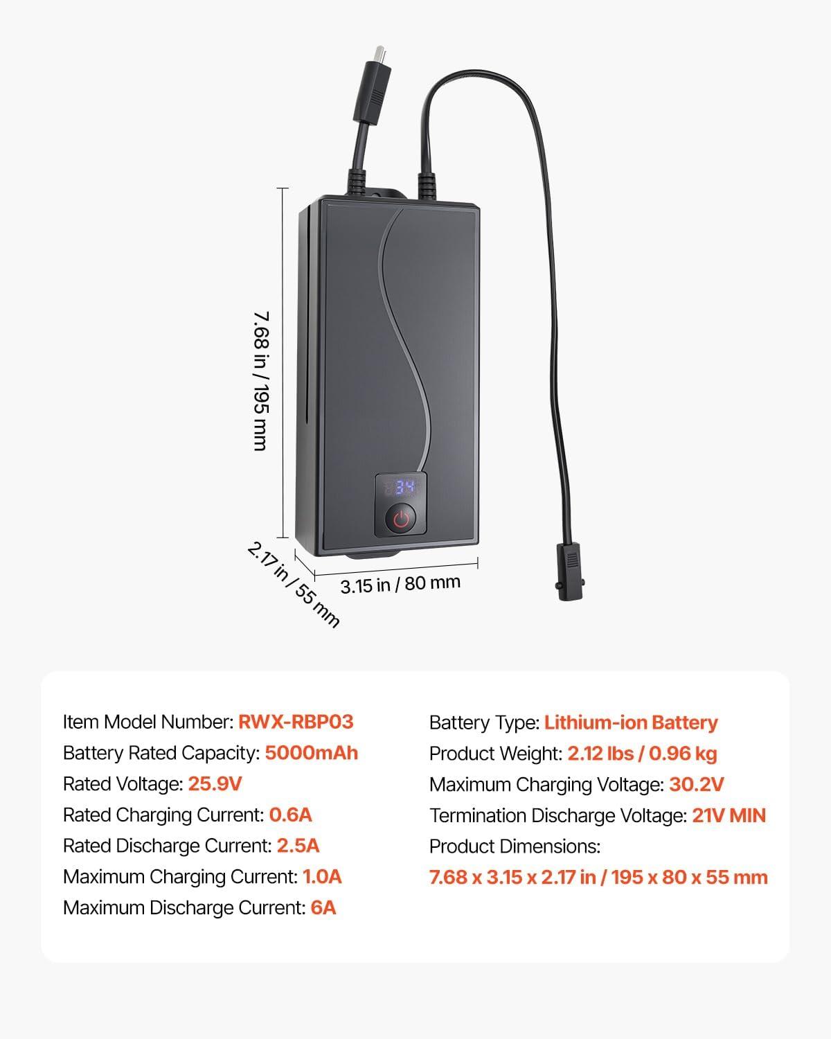 image:imageVEVOR Battery Pack for Reclining Furniture 5000 mAh Rechargeable Recliner Battery with Universal 2Pin Connection and LED Display Screen for Electric ReclinerSofaCouch and Lift Chair NO Charger5000mAh Battery Only