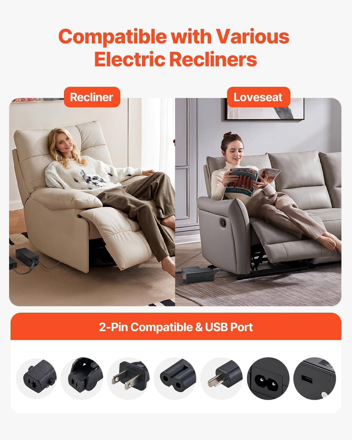 image:imageVEVOR Battery Pack for Reclining Furniture 5000 mAh Rechargeable Recliner Battery with Universal 2Pin Connection and LED Display Screen for Electric ReclinerSofaCouch and Lift Chair NO Charger5000mAh Battery Charger