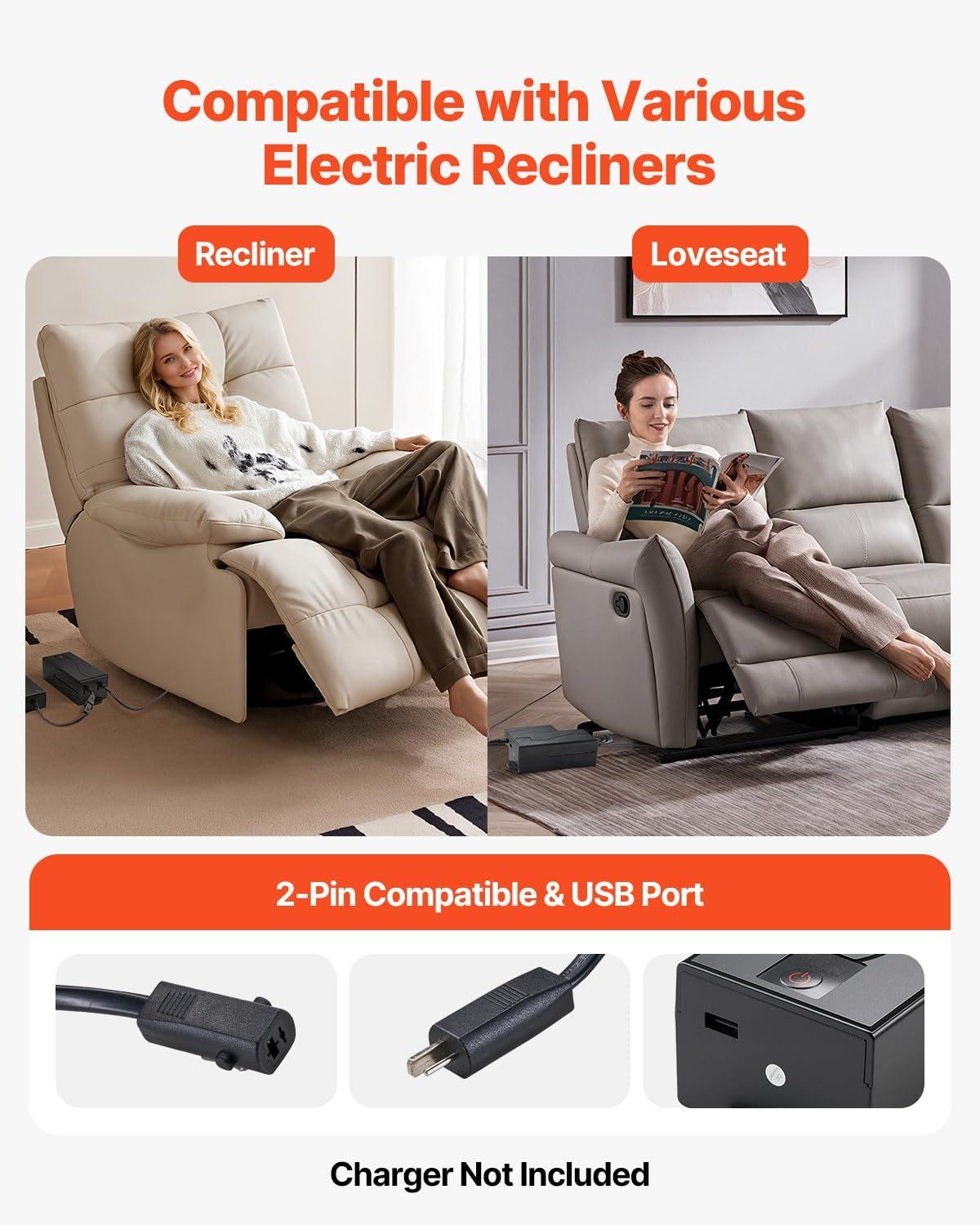 image:imageVEVOR Battery Pack for Reclining Furniture 5000 mAh Rechargeable Recliner Battery with Universal 2Pin Connection and LED Display Screen for Electric ReclinerSofaCouch and Lift Chair NO Charger5000mAh Battery Only