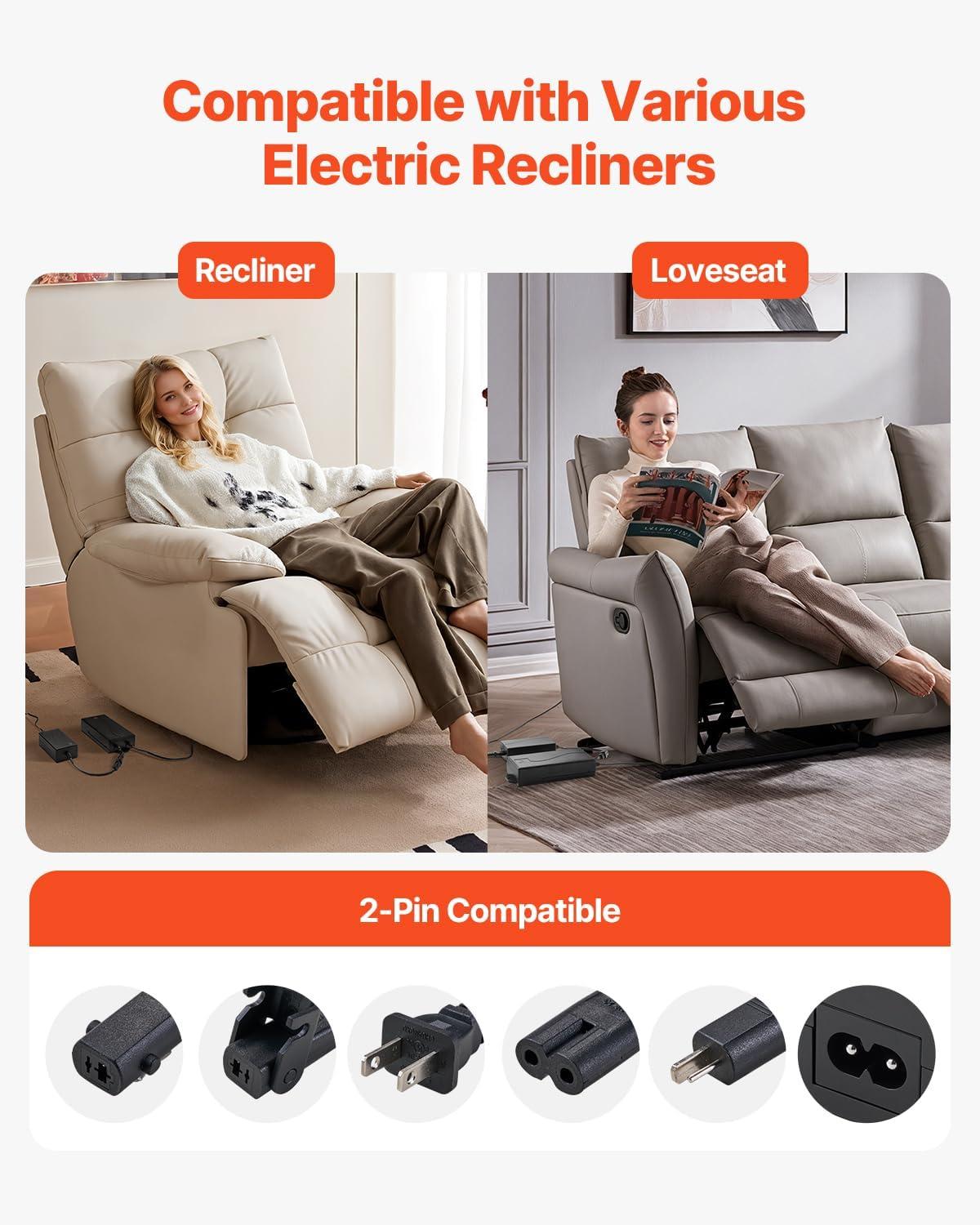 image:imageVEVOR Battery Pack for Reclining Furniture 5000 mAh Rechargeable Recliner Battery with Universal 2Pin Connection and LED Display Screen for Electric ReclinerSofaCouch and Lift Chair NO Charger2500mAh Battery Charger