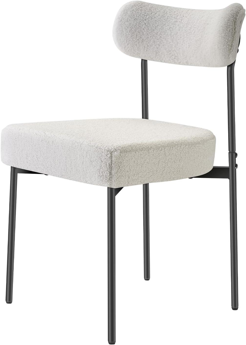 image:imageVEVOR Boucle Dining Chairs Set of 2 Mid Century Modern Sherpa Accent Chairs Upholstered Side Chair for Dining Room SpaceSaving White Kitchen Chair with Curved Backrest and Black Metal LegsSet of 2