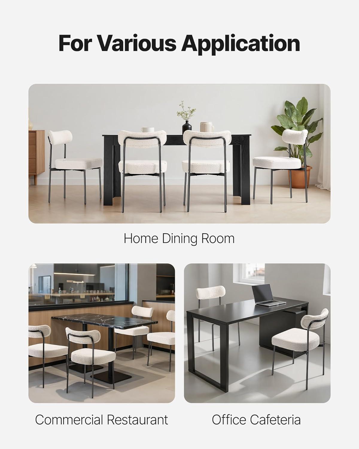 image:imageVEVOR Boucle Dining Chairs Set of 2 Mid Century Modern Sherpa Accent Chairs Upholstered Side Chair for Dining Room SpaceSaving White Kitchen Chair with Curved Backrest and Black Metal LegsSet of 6