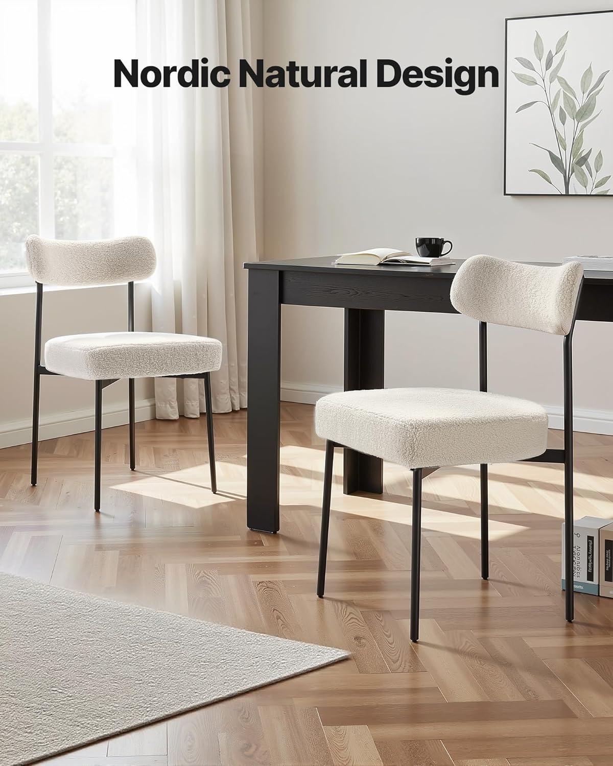 image:imageVEVOR Boucle Dining Chairs Set of 2 Mid Century Modern Sherpa Accent Chairs Upholstered Side Chair for Dining Room SpaceSaving White Kitchen Chair with Curved Backrest and Black Metal LegsSet of 4