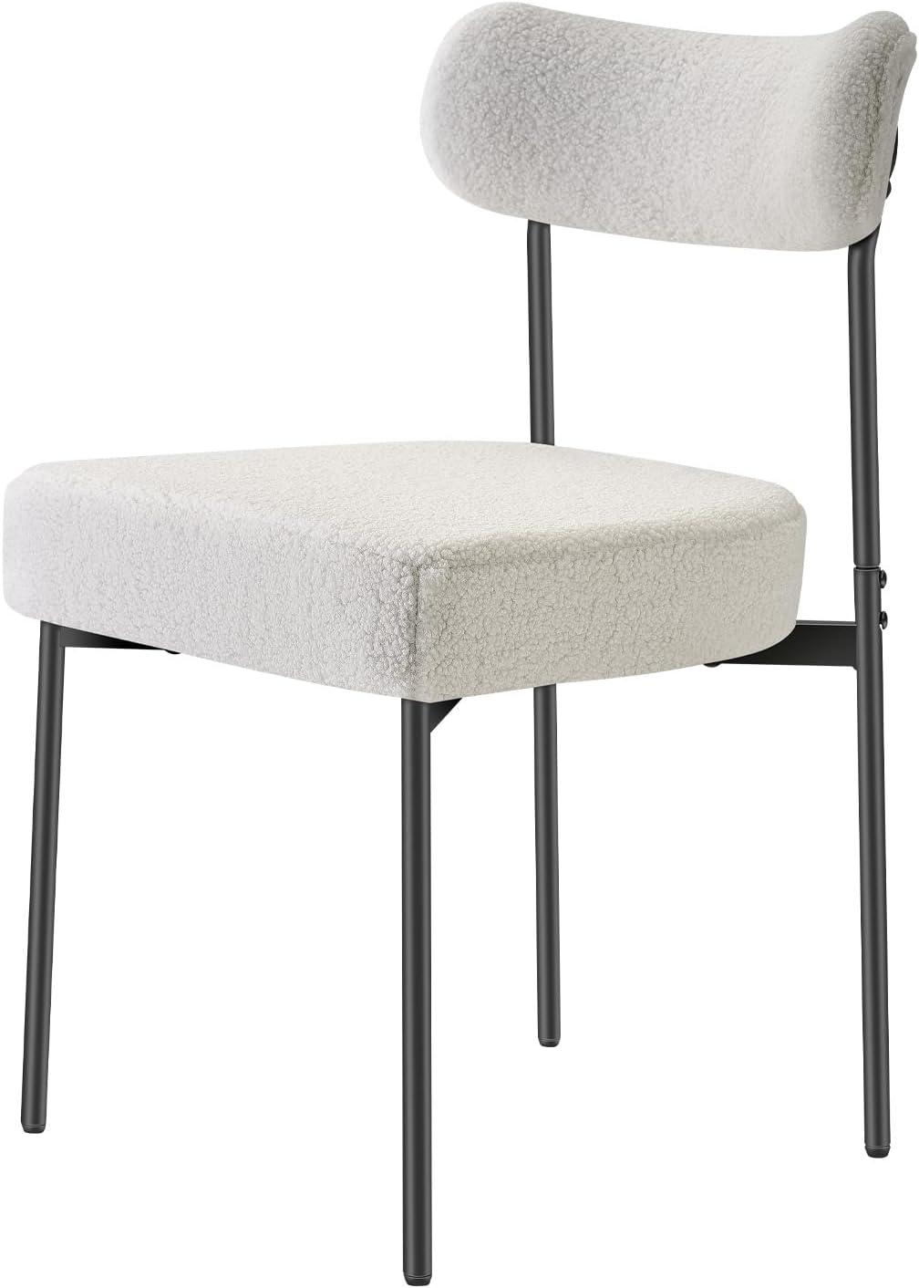 image:imageVEVOR Boucle Dining Chairs Set of 2 Mid Century Modern Sherpa Accent Chairs Upholstered Side Chair for Dining Room SpaceSaving White Kitchen Chair with Curved Backrest and Black Metal LegsSet of 6