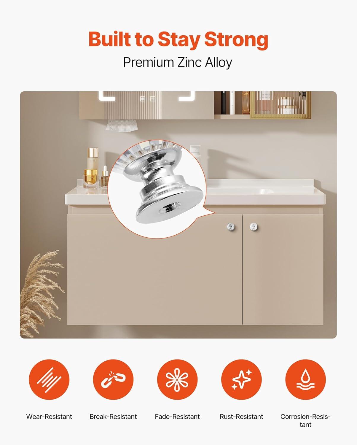 image:imageVEVOR Cabinet Knobs 10 Pack 142 Inch Zinc Alloy Drawer Pulls Door Handles Rectangular Kitchen Dresser Solid Knobs Cupboard Hardware with Screws for Bathroom Closet Cabinets Drawers Chrome Color12 PCS