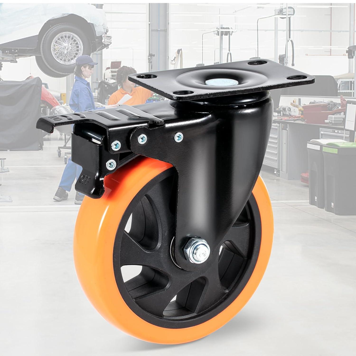 image:imageVEVOR Caster Wheels 2inch Swivel Plate Casters Set of 4 with Security Dual Locking No Noise PVC Wheels for Cart Furniture Workbench Heavy Duty 150 lbs Load Capacity Per Caster5inch