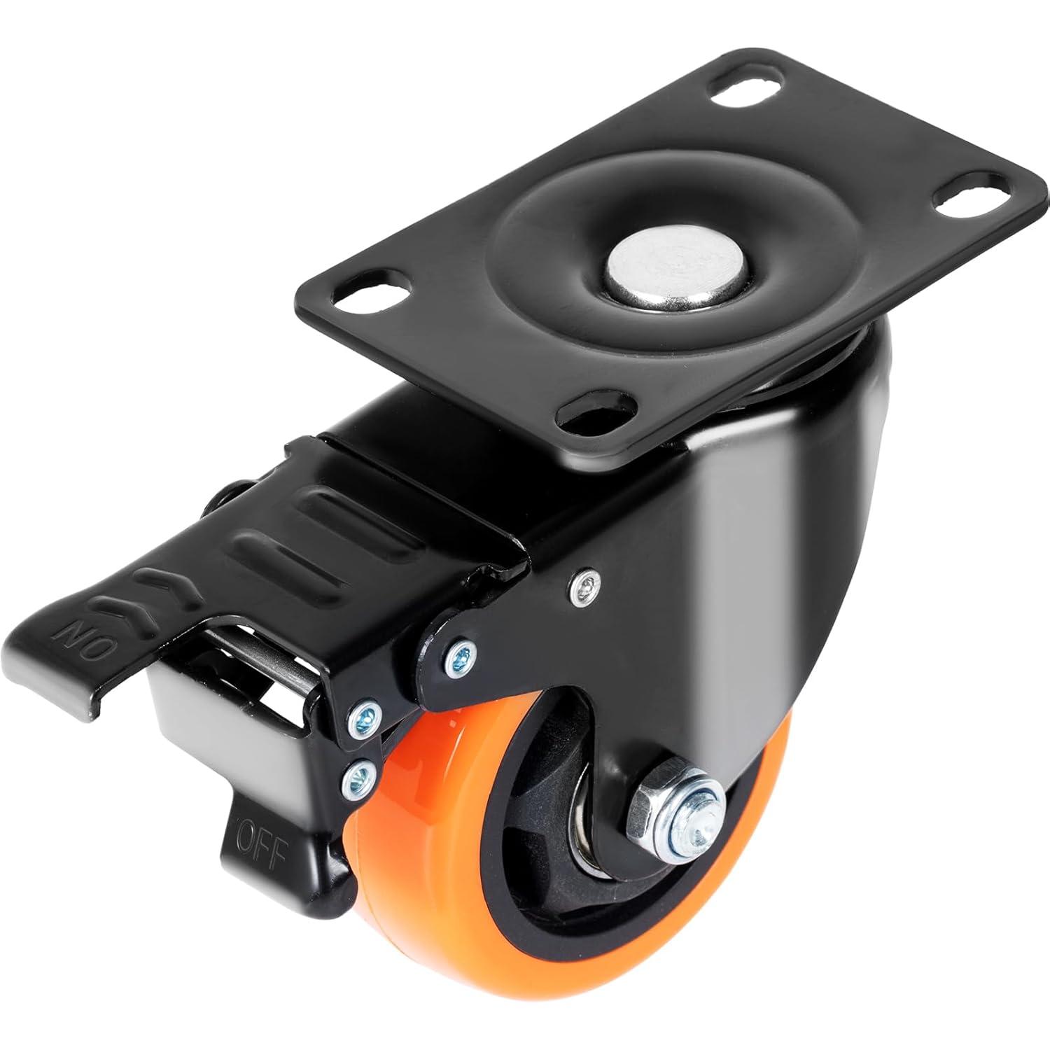 image:imageVEVOR Caster Wheels 2inch Swivel Plate Casters Set of 4 with Security Dual Locking No Noise PVC Wheels for Cart Furniture Workbench Heavy Duty 150 lbs Load Capacity Per Caster3inch