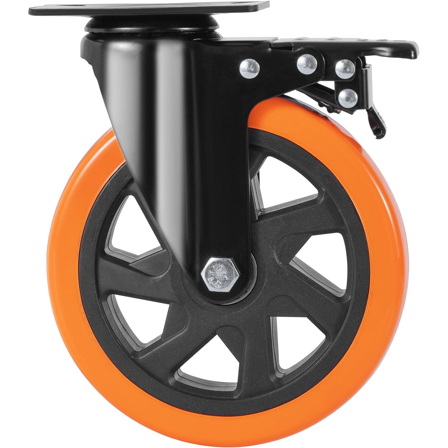image:imageVEVOR Caster Wheels 2inch Swivel Plate Casters Set of 4 with Security Dual Locking No Noise PVC Wheels for Cart Furniture Workbench Heavy Duty 150 lbs Load Capacity Per Caster6inch