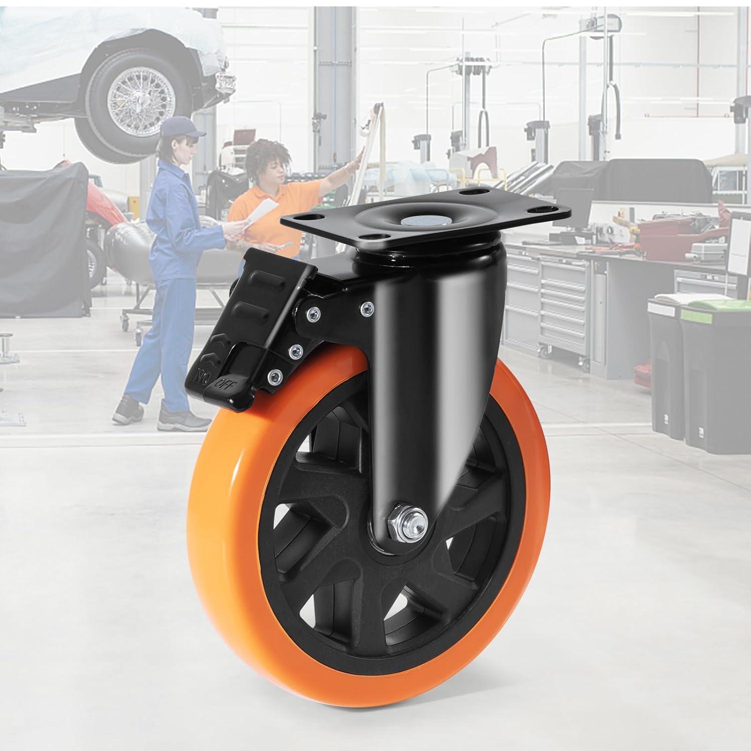 image:imageVEVOR Caster Wheels 2inch Swivel Plate Casters Set of 4 with Security Dual Locking No Noise PVC Wheels for Cart Furniture Workbench Heavy Duty 150 lbs Load Capacity Per Caster6inch