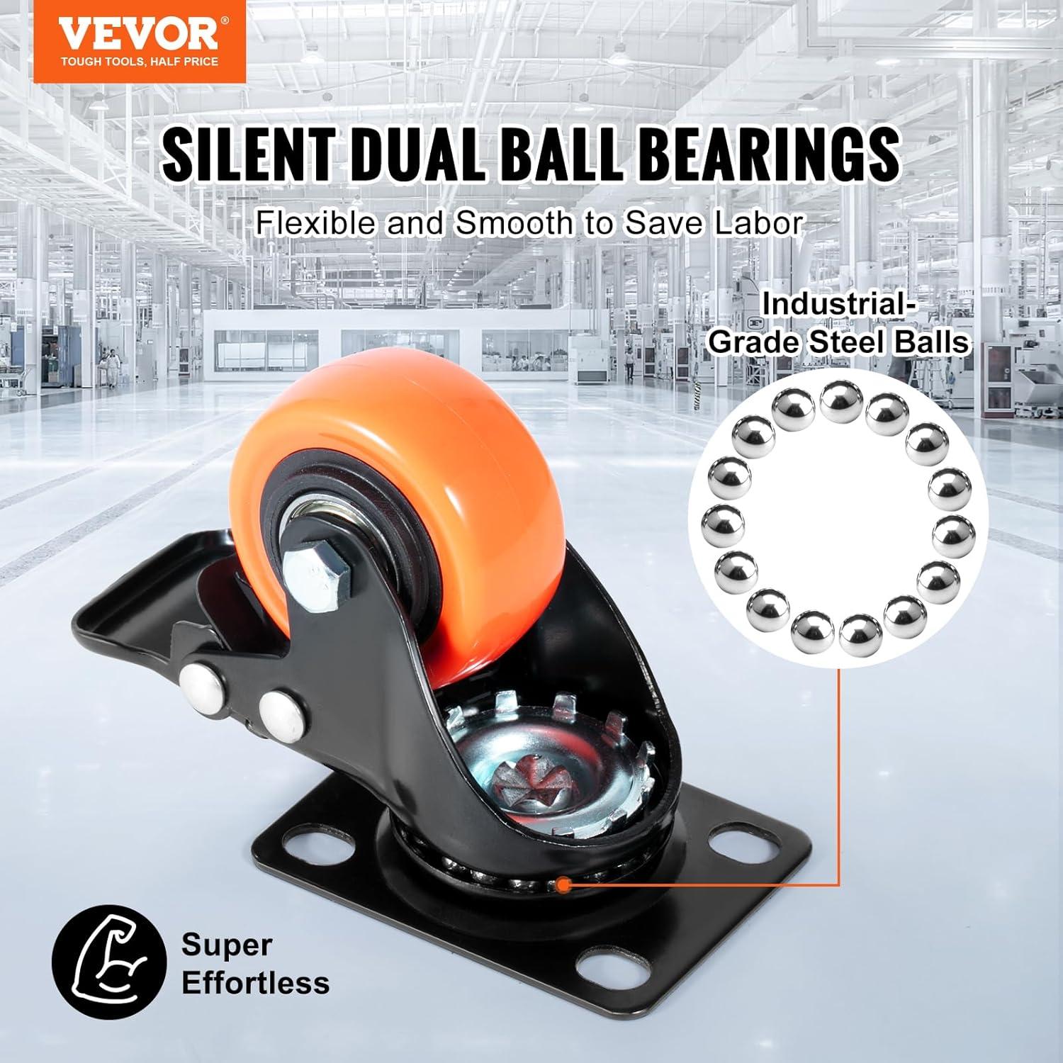 image:imageVEVOR Caster Wheels 2inch Swivel Plate Casters Set of 4 with Security Dual Locking No Noise PVC Wheels for Cart Furniture Workbench Heavy Duty 150 lbs Load Capacity Per Caster2inch