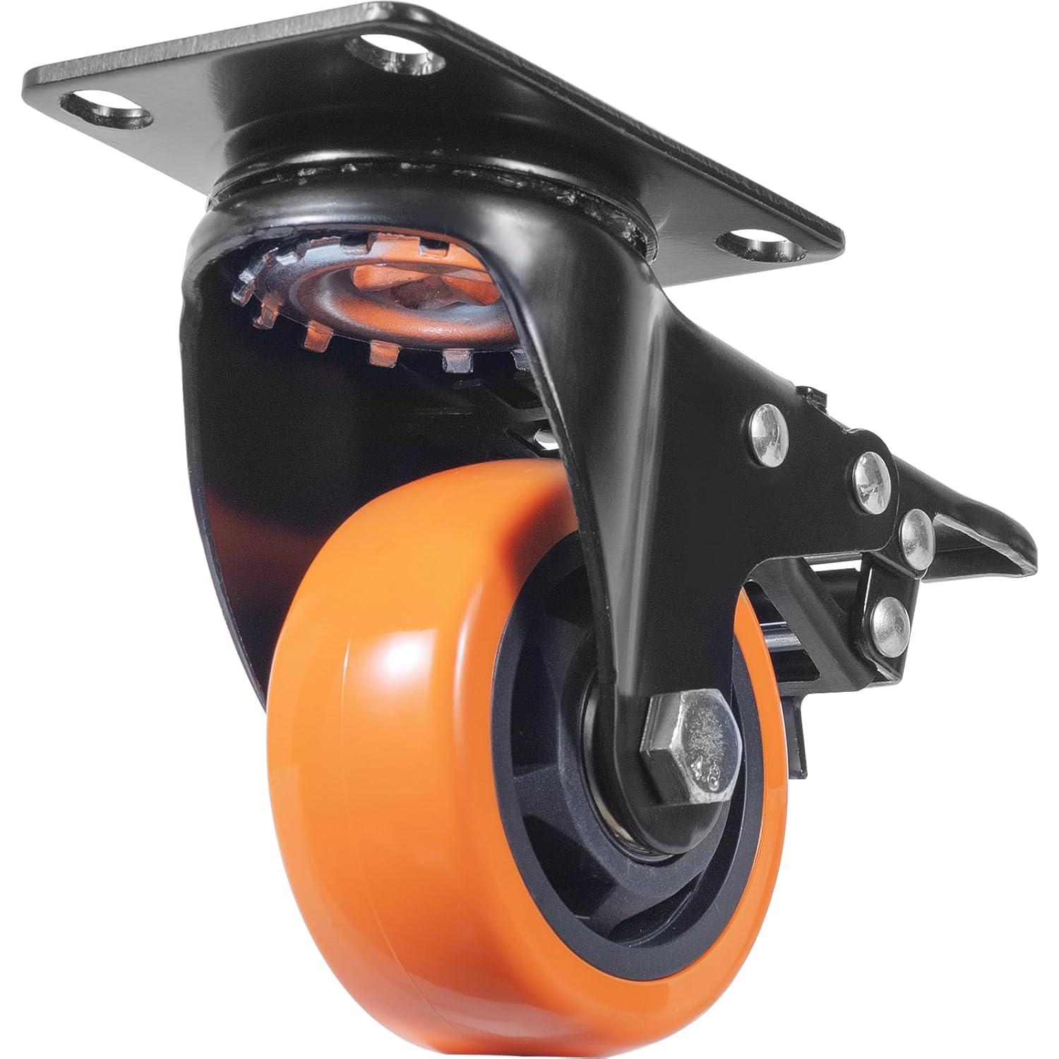 image:imageVEVOR Caster Wheels 2inch Swivel Plate Casters Set of 4 with Security Dual Locking No Noise PVC Wheels for Cart Furniture Workbench Heavy Duty 150 lbs Load Capacity Per Caster3inch