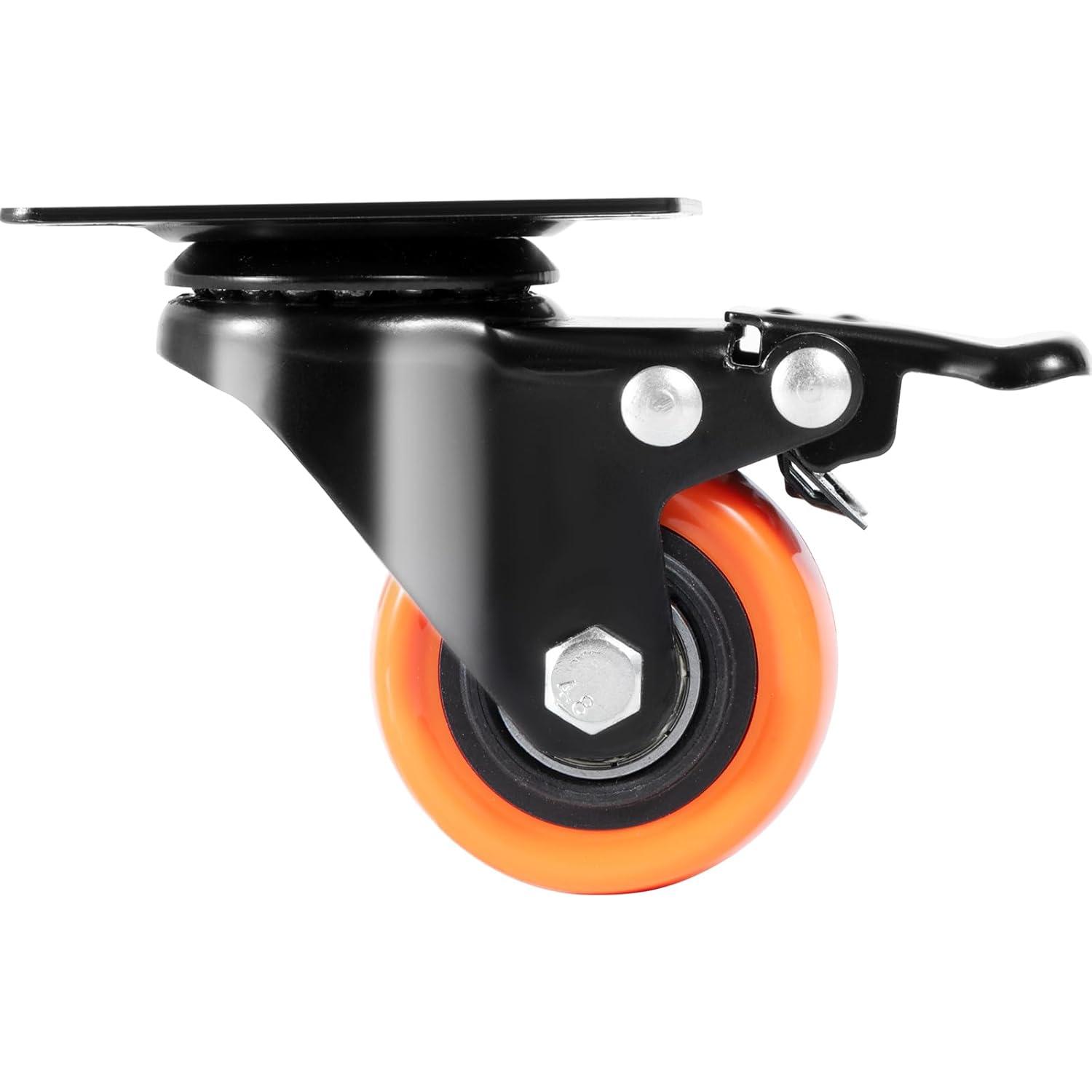 image:imageVEVOR Caster Wheels 2inch Swivel Plate Casters Set of 4 with Security Dual Locking No Noise PVC Wheels for Cart Furniture Workbench Heavy Duty 150 lbs Load Capacity Per Caster2inch