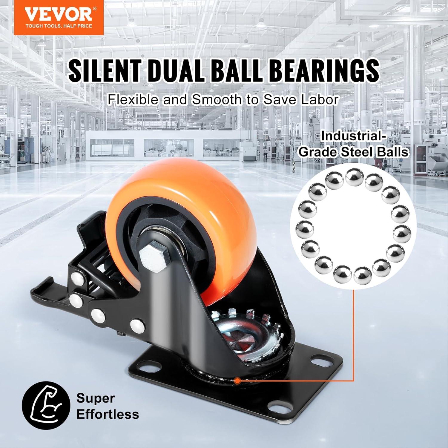 image:imageVEVOR Caster Wheels 2inch Swivel Plate Casters Set of 4 with Security Dual Locking No Noise PVC Wheels for Cart Furniture Workbench Heavy Duty 150 lbs Load Capacity Per Caster3inch
