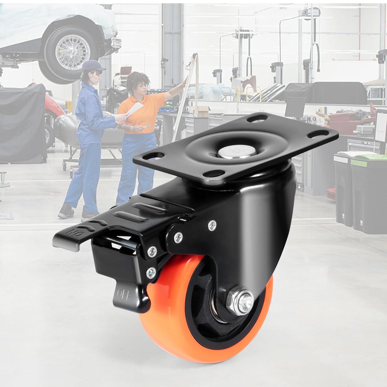 image:imageVEVOR Caster Wheels 2inch Swivel Plate Casters Set of 4 with Security Dual Locking No Noise PVC Wheels for Cart Furniture Workbench Heavy Duty 150 lbs Load Capacity Per Caster3inch