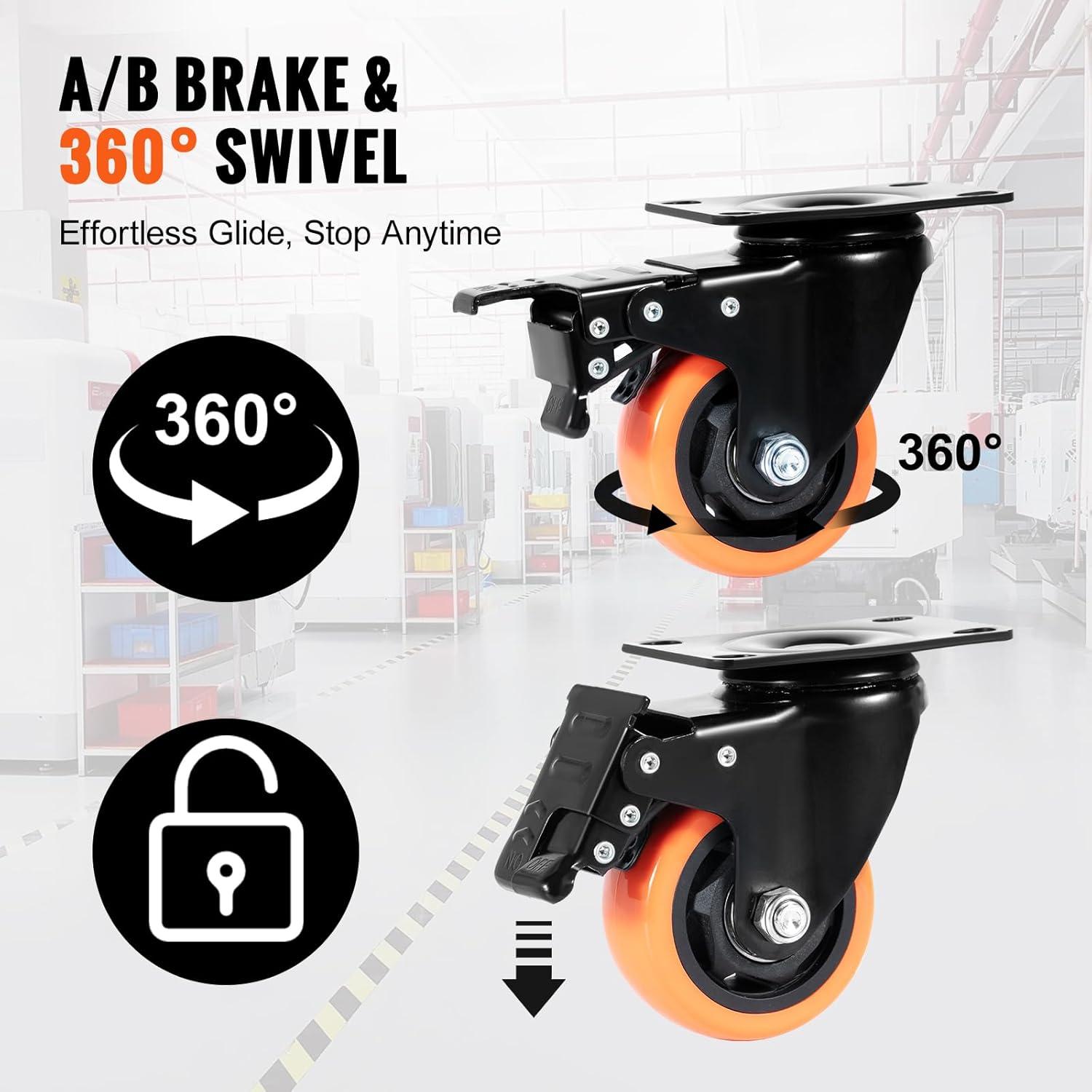 image:imageVEVOR Caster Wheels 2inch Swivel Plate Casters Set of 4 with Security Dual Locking No Noise PVC Wheels for Cart Furniture Workbench Heavy Duty 150 lbs Load Capacity Per Caster3inch