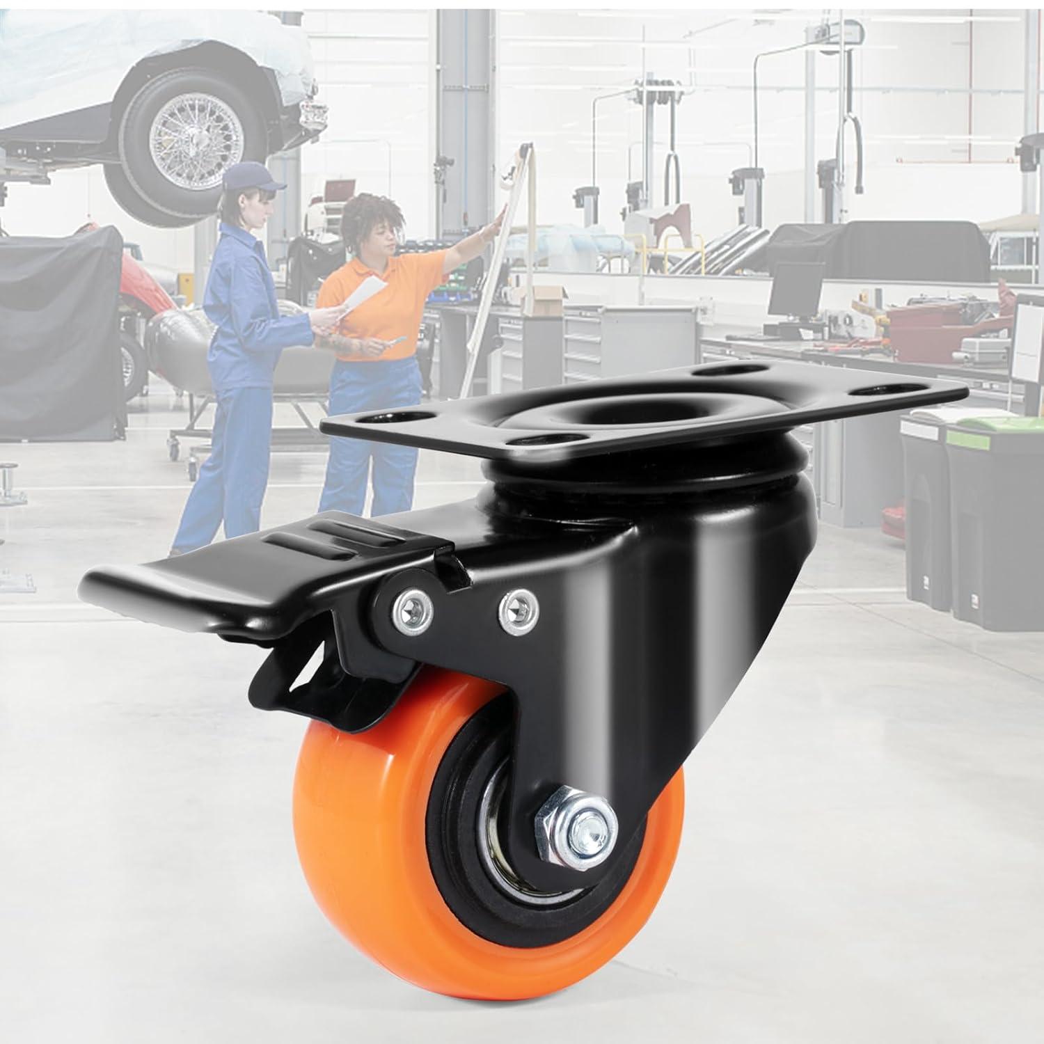 image:imageVEVOR Caster Wheels 2inch Swivel Plate Casters Set of 4 with Security Dual Locking No Noise PVC Wheels for Cart Furniture Workbench Heavy Duty 150 lbs Load Capacity Per Caster2inch