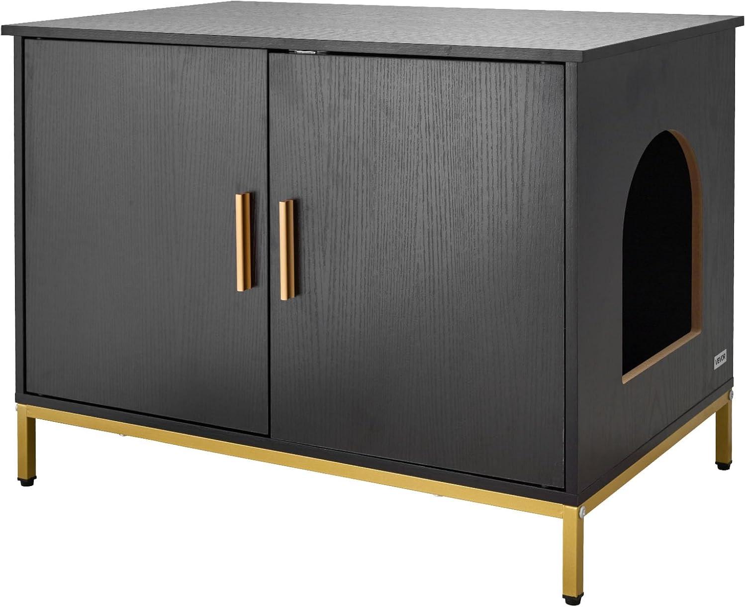 image:imageVEVOR Cat Litter Box Enclosure Furniture 236 in Hidden Litter Box Cabinet with Storage Shelves Modern Style Waterproof Washroom Side Table Cat House Fit Most of Litterbox for Living RoomBlack