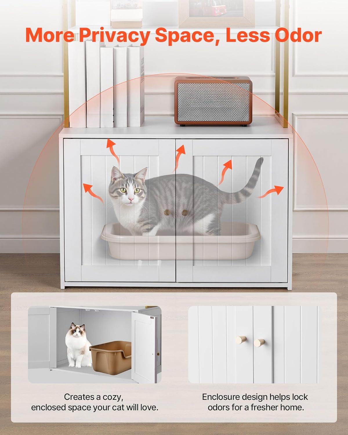 image:imageVEVOR Cat Litter Box Enclosure Furniture 236 in Hidden Litter Box Cabinet with Storage Shelves Modern Style Waterproof Washroom Side Table Cat House Fit Most of Litterbox for Living RoomWhite