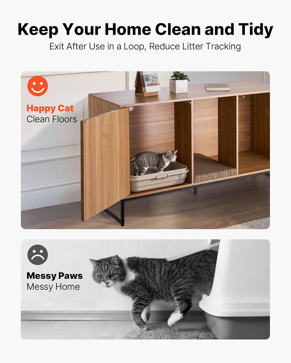 image:imageVEVOR Cat Litter Box Enclosure Furniture 236 in Hidden Litter Box Cabinet with Storage Shelves Modern Style Waterproof Washroom Side Table Cat House Fit Most of Litterbox for Living RoomNatural wood colour