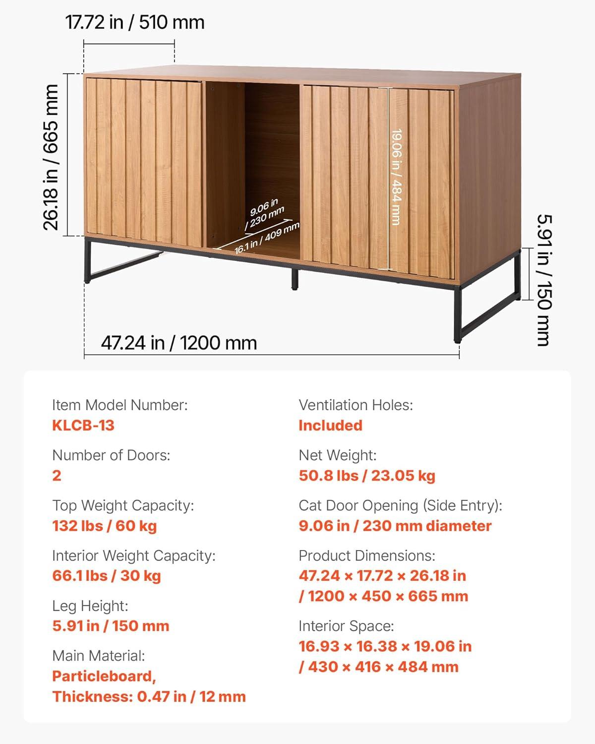 image:imageVEVOR Cat Litter Box Enclosure Furniture 236 in Hidden Litter Box Cabinet with Storage Shelves Modern Style Waterproof Washroom Side Table Cat House Fit Most of Litterbox for Living RoomNatural wood colour